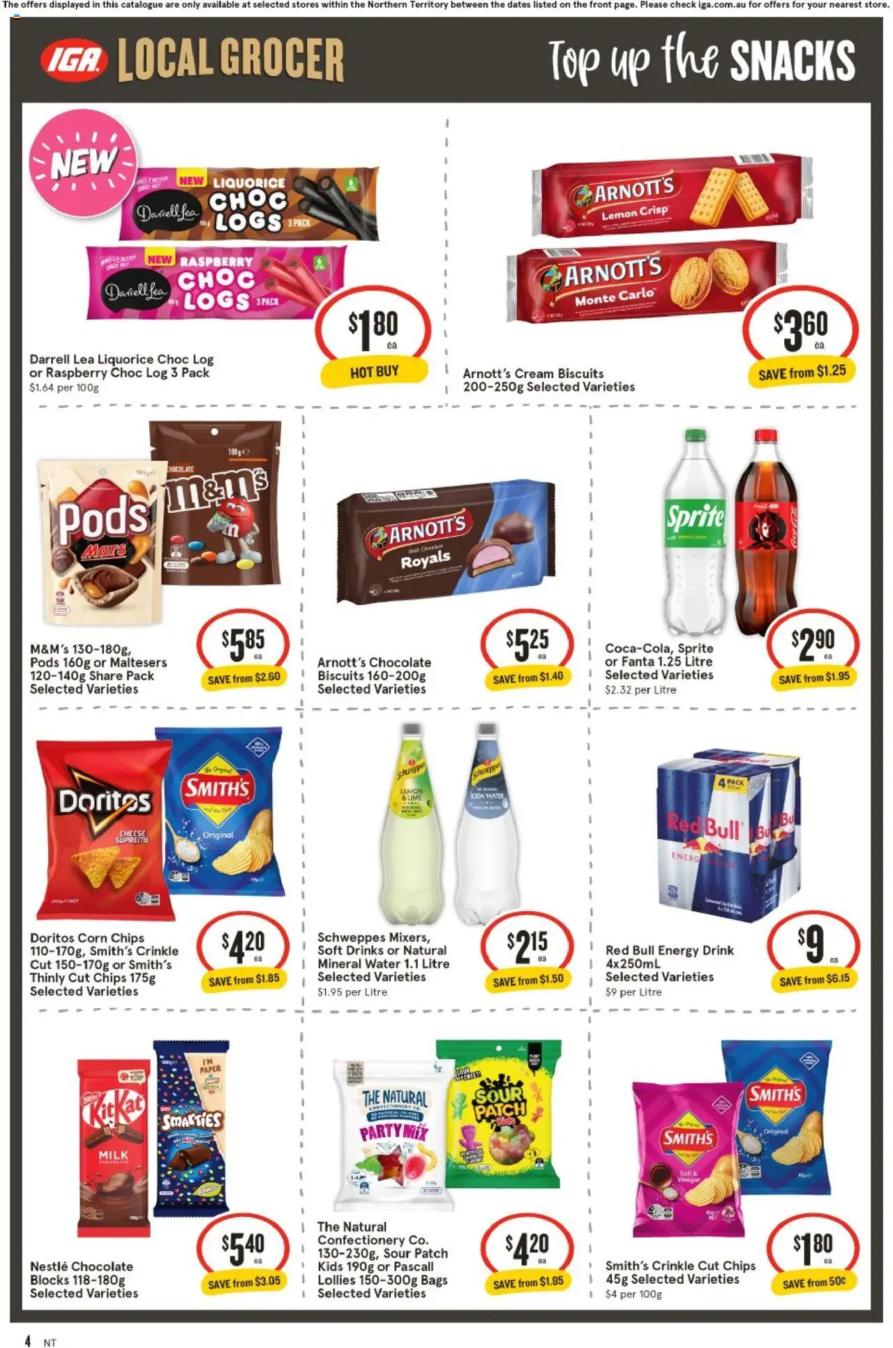 IGA catalogue - valid from 27.08.2025 | Page: 4 | Products: Chips, Biscuits, Soft drinks, Lemon