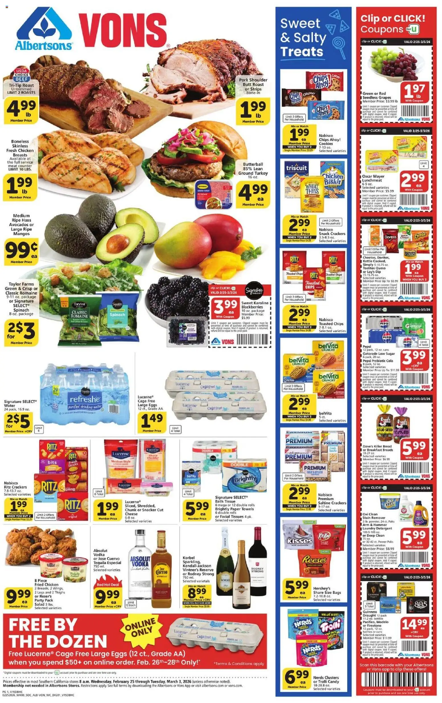 Vons Weekly Ad - valid from 25.02.2026 | Page: 1 | Products: Wc, Bath, Lime, Grapes
