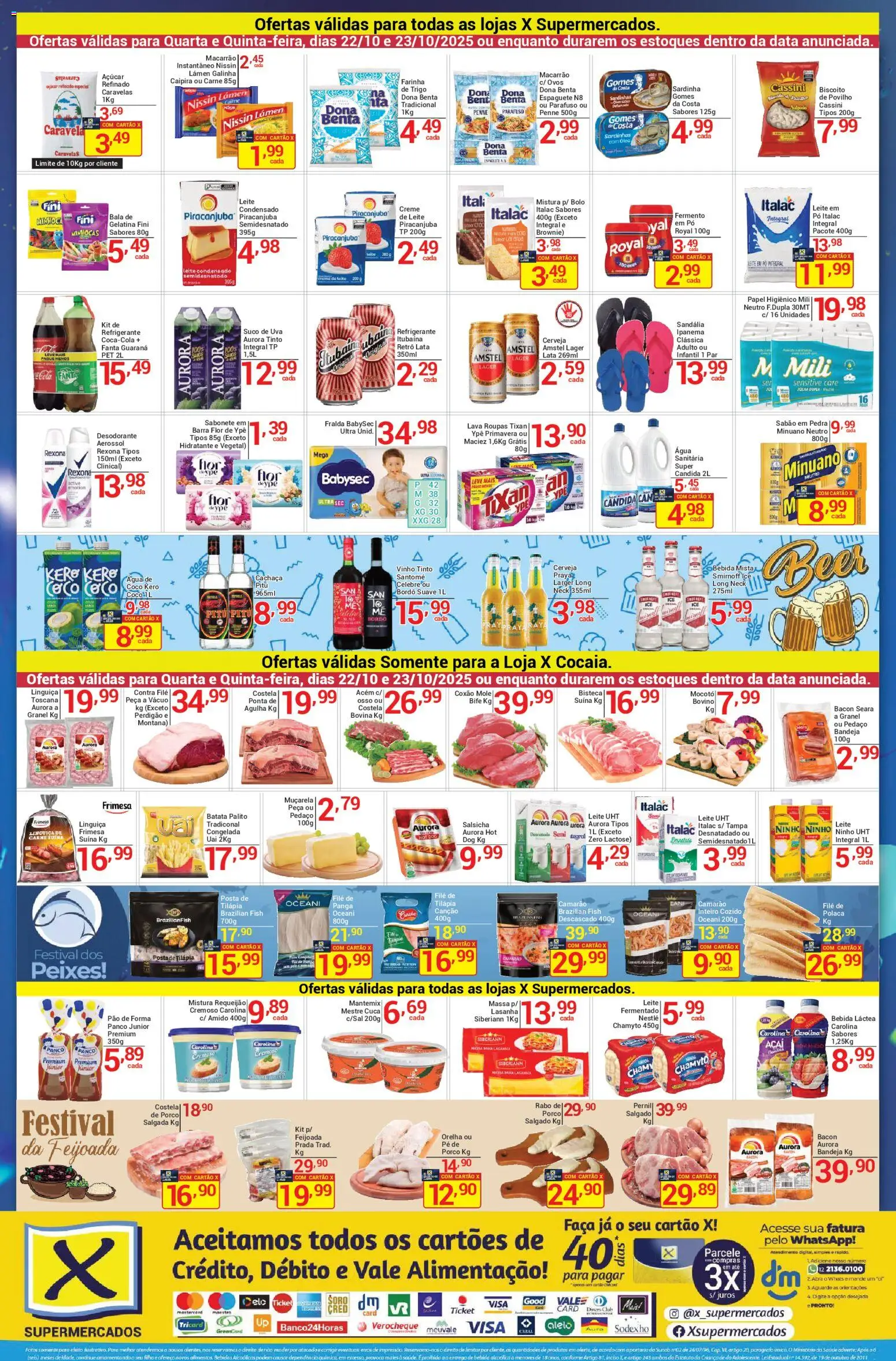 X Supermercados Folheto - válido de 22.10.2025 | Página: 2 | Produtos: Contra filé, Macarrão, Sabonete, Açaí