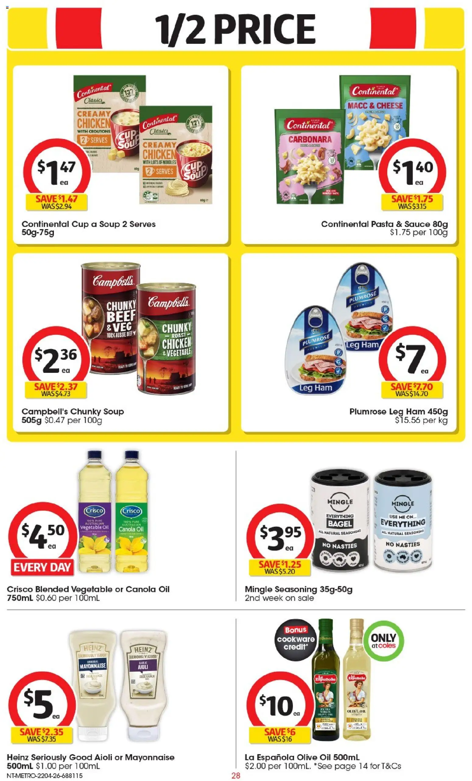 Coles catalogue - valid from 22.04.2026 | Page: 28 | Products: Oil, Noodles, Cookware, Soup