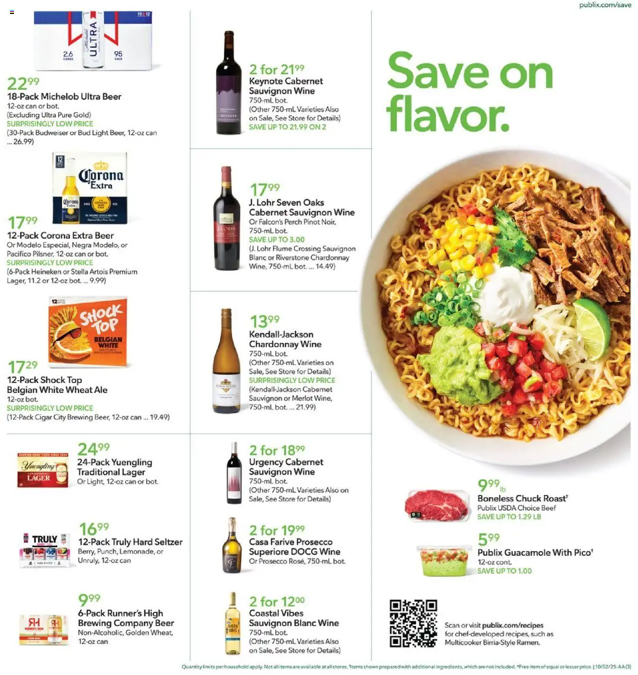 Publix Weekly Ad - valid from 01.10.2025 | Page: 3 | Products: Wine, Beer, Beef, Shock