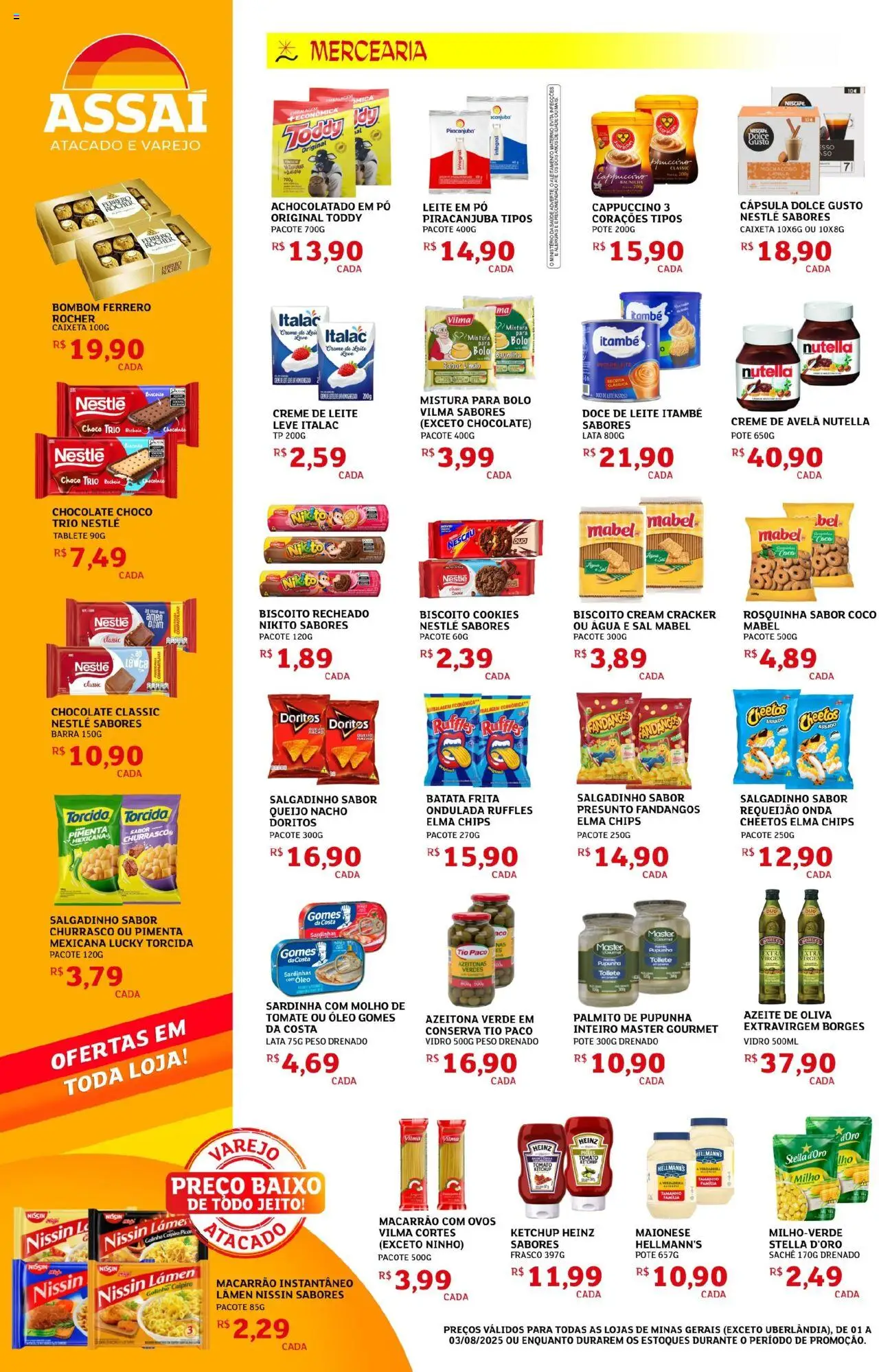 Assaí Atacadista Folheto - válido de 01.08.2025 | Página: 2 | Produtos: Pupunha, Queijo, Baixo, Leite em pó