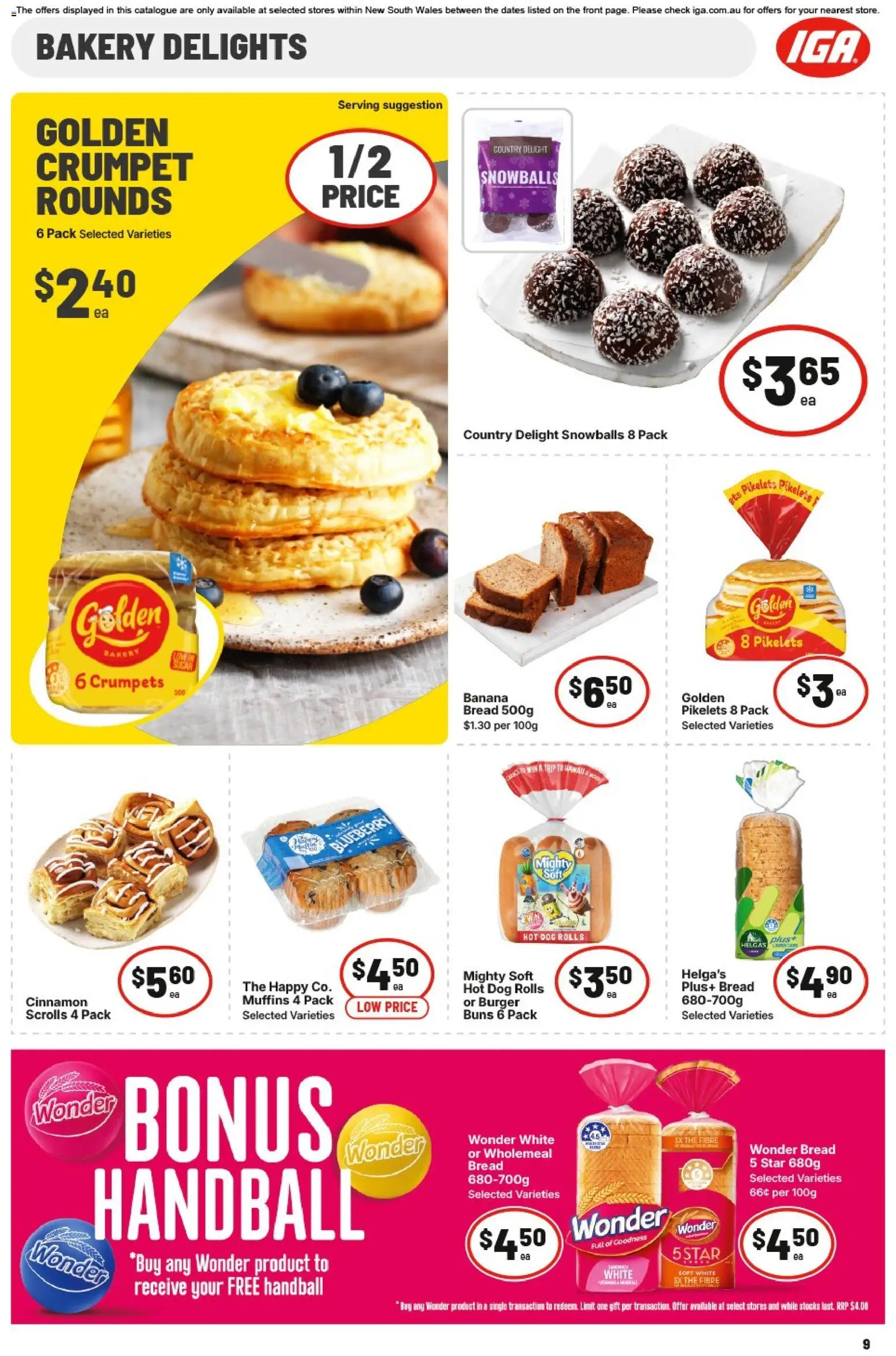 IGA catalogue - valid from 28.01.2026 | Page: 9 | Products: Crumpets, Bread, Muffins, Bakery