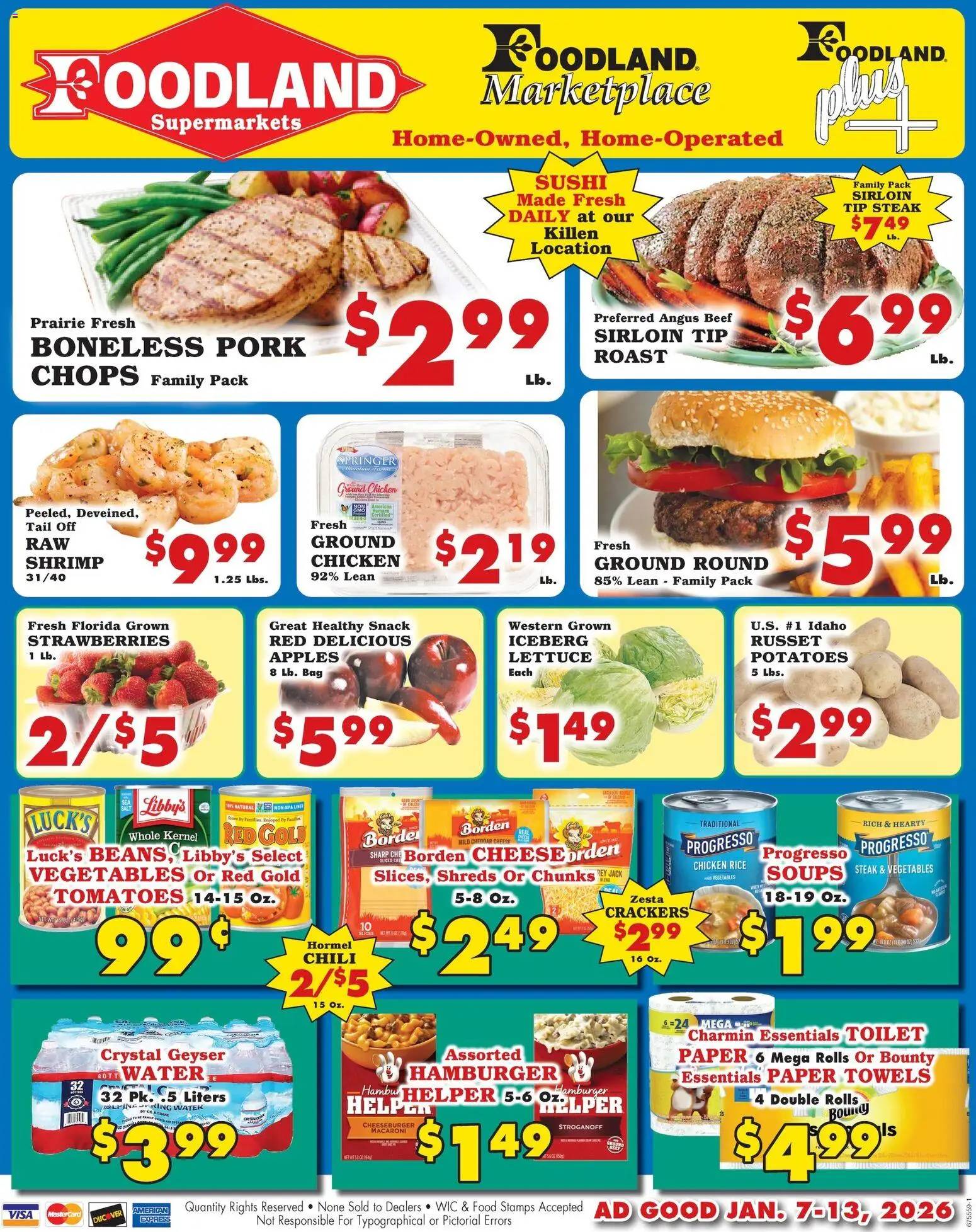 Foodland Weekly Ad - Supermarkets - valid from 07.01.2026 | Page: 1 | Products: Apples, Tomatoes, Beef, Water