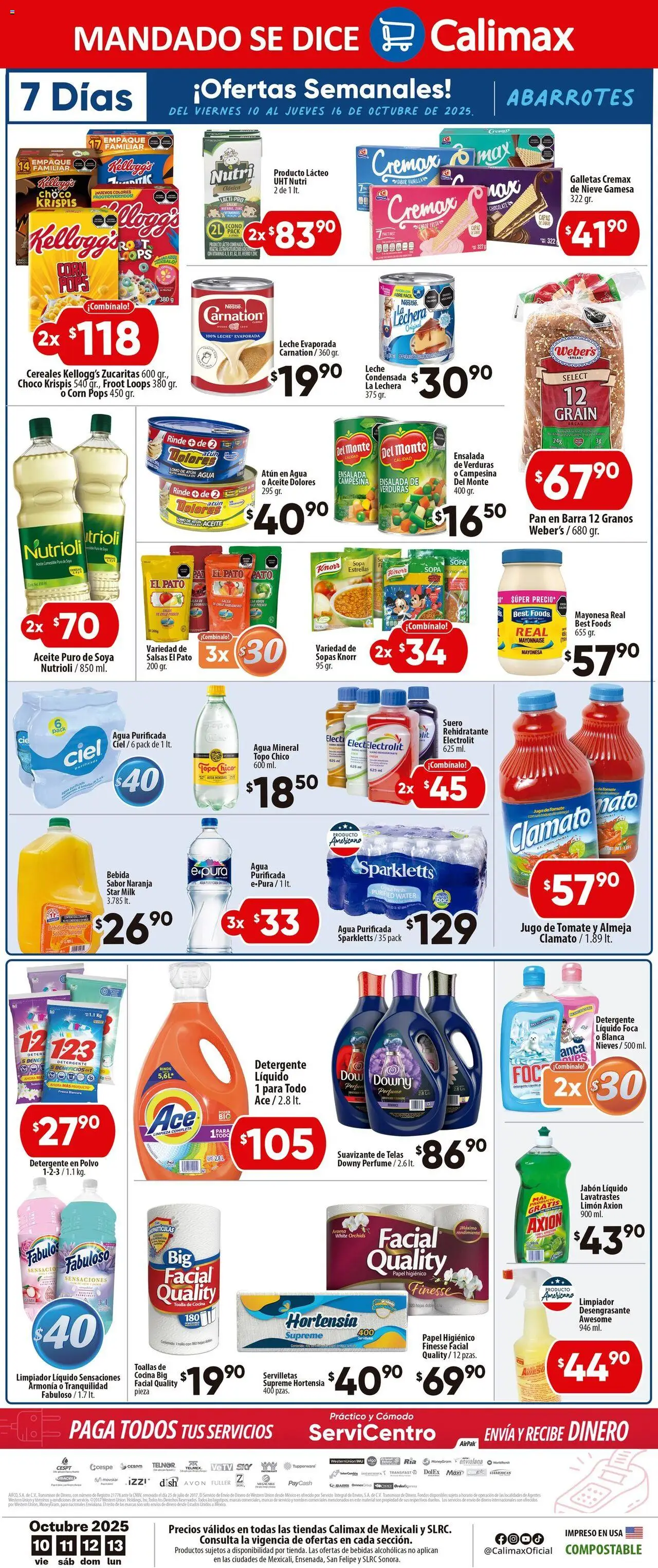 Nuevas ofertas de Calimax válidas en toda la República Mexicana desde el 10.10.2025. ¡Encuentra las mejores ofertas en Calimax - Folleto Mexicali! | Página: 4 | Productos: Sopa, Tomate, Aceite, Cereales