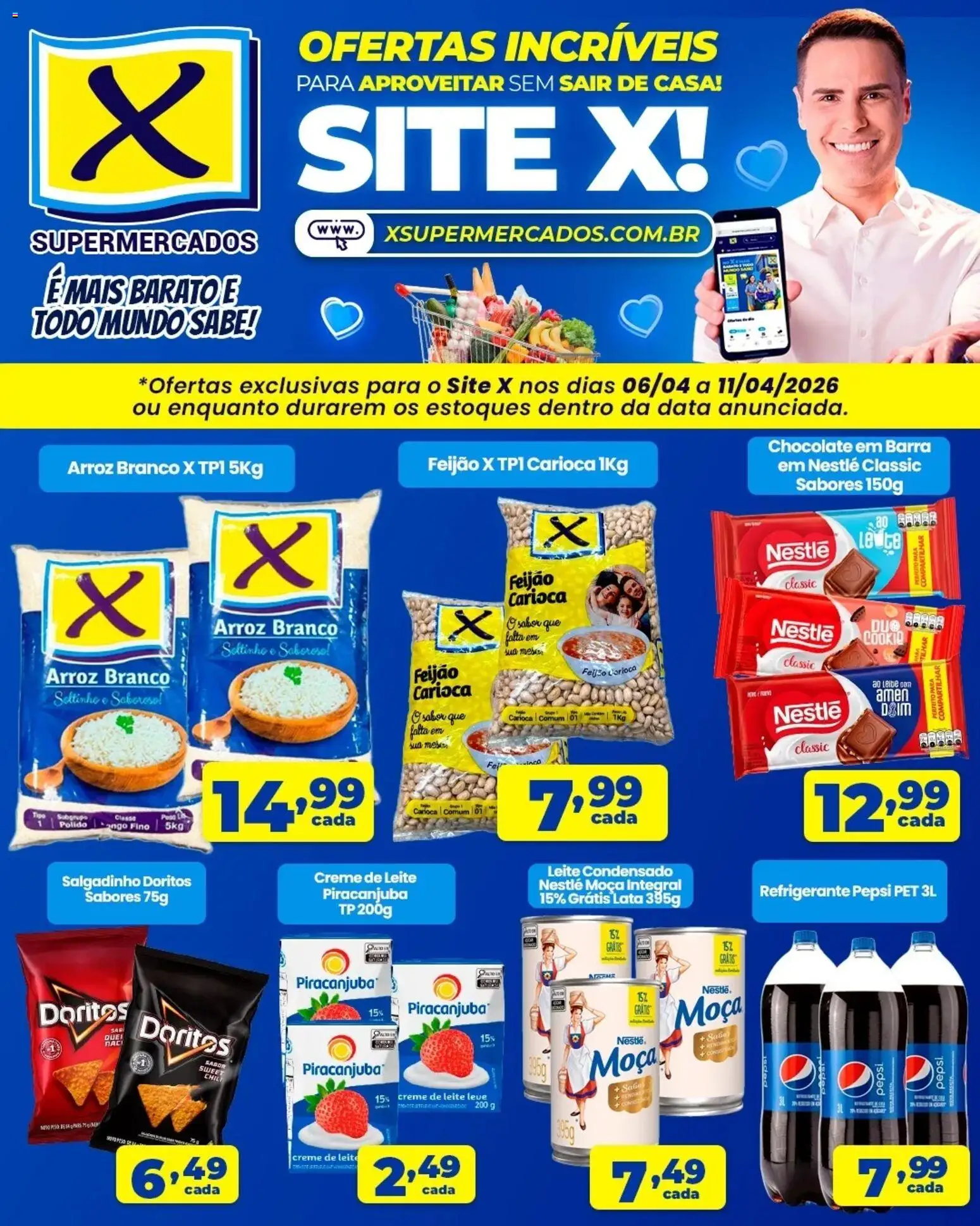 X Supermercados Folheto - válido de 06.04.2026 | Página: 1 | Produtos: Arroz, Creme, Refrigerante, Leite condensado