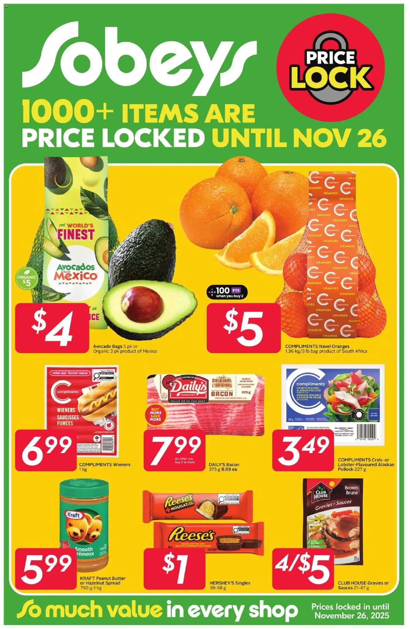 Sobeys flyer valid from 23.10.2025 | Page: 1 | Products: Bag, Butter, Oranges