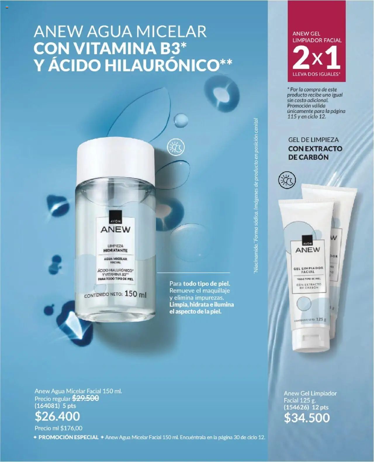 Avon revista - valida desde el 01.08.2025 | Página: 115 | Productos: Agua micelar, Limpiador, Limpiador facial, Maquillaje