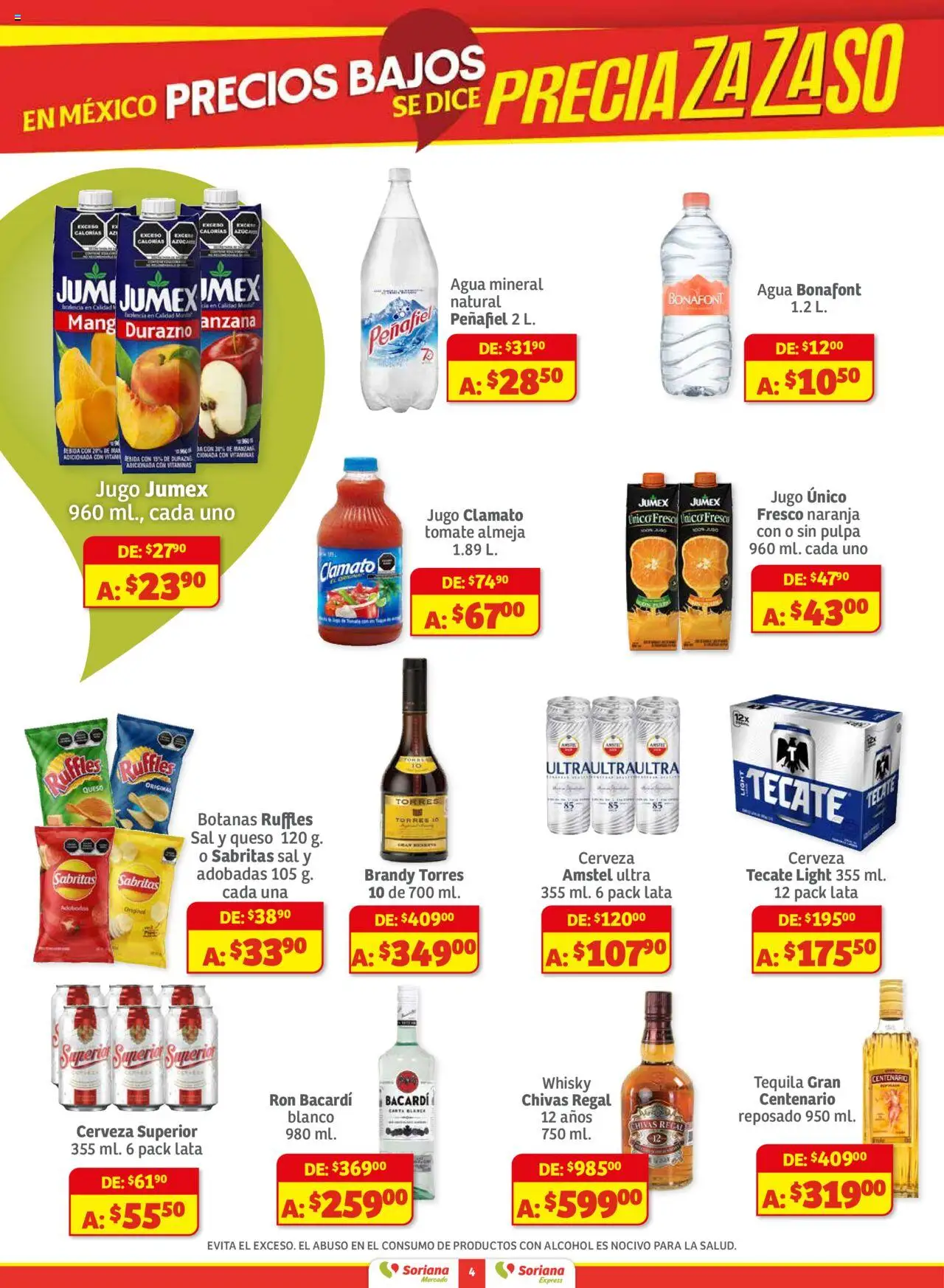 Nuevas ofertas de Soriana válidas en toda la República Mexicana desde el 01.08.2025. ¡Encuentra las mejores ofertas en Soriana - Preciazazaso Mercado Frontera: Chia, Q. Roo! | Página: 4 | Productos: Sal, Tomate, Manzana, Tequila