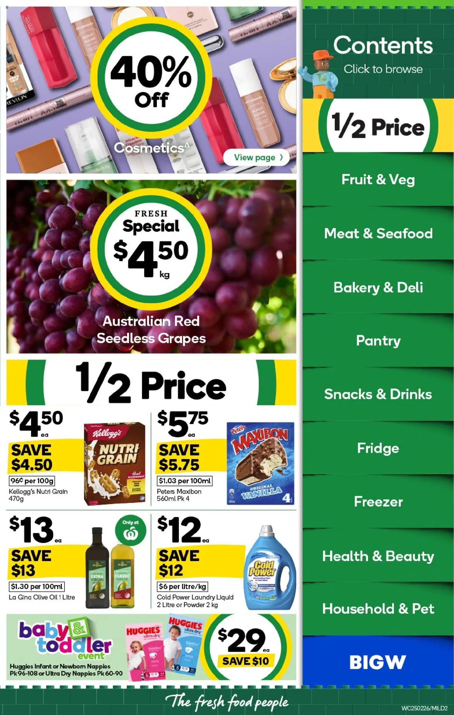 Woolworths catalogue - valid from 25.02.2026 | Page: 2 | Products: Olive oil, Seafood, Grapes, Fridge
