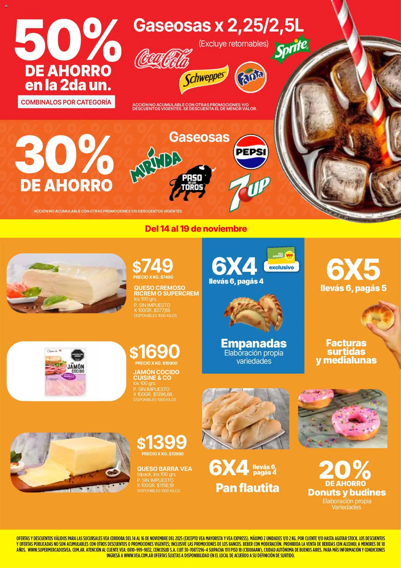 Vea - Ofertas fin de semana  │ válido desde el 14.11.2025 | Página: 2 | Productos: Jamón cocido, Queso, Pan, Jamón