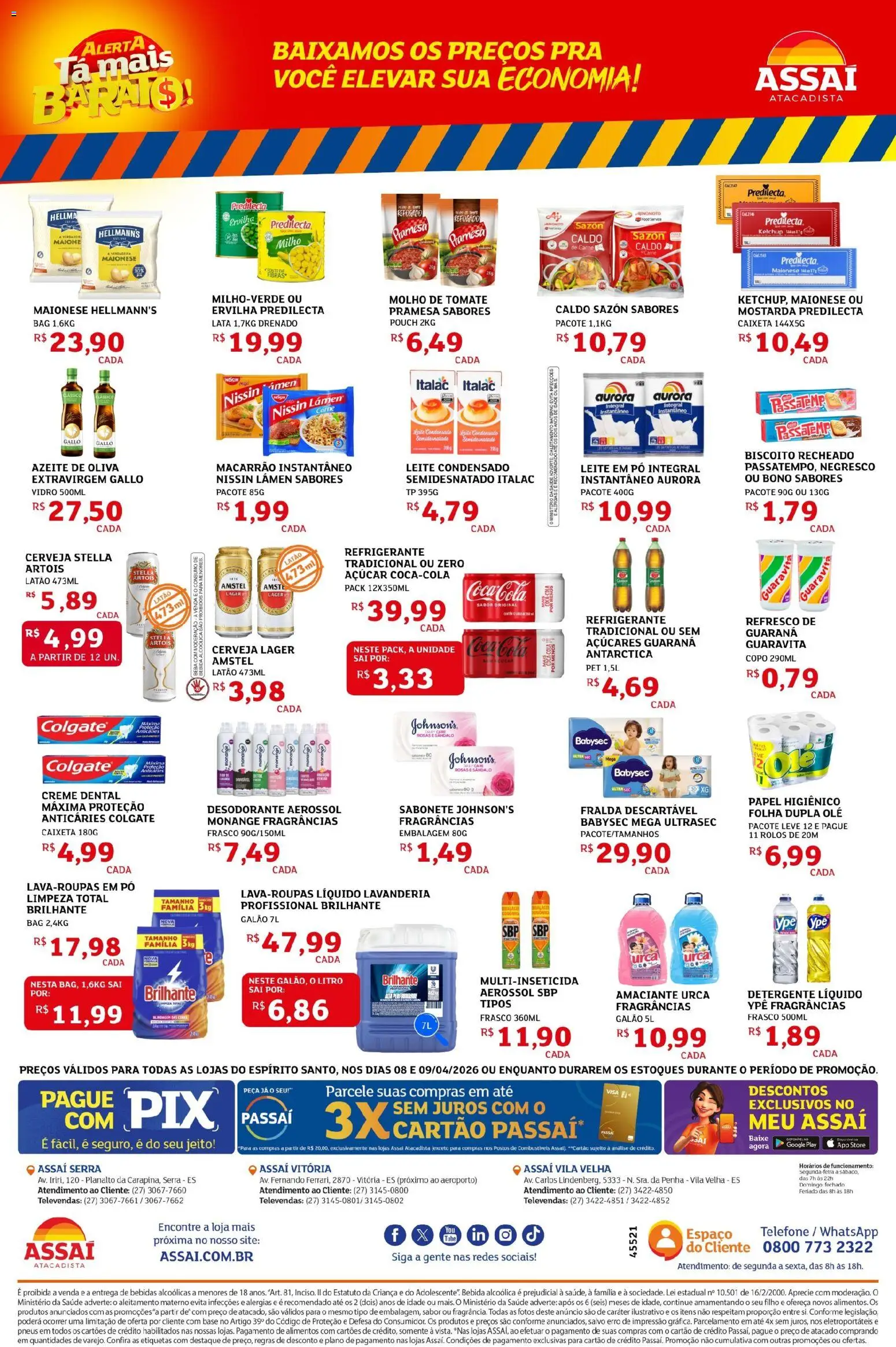 Assaí Atacadista Folheto - válido de 08.04.2026 | Página: 2 | Produtos: Detergente, Bebida, Leite condensado, Leite em pó