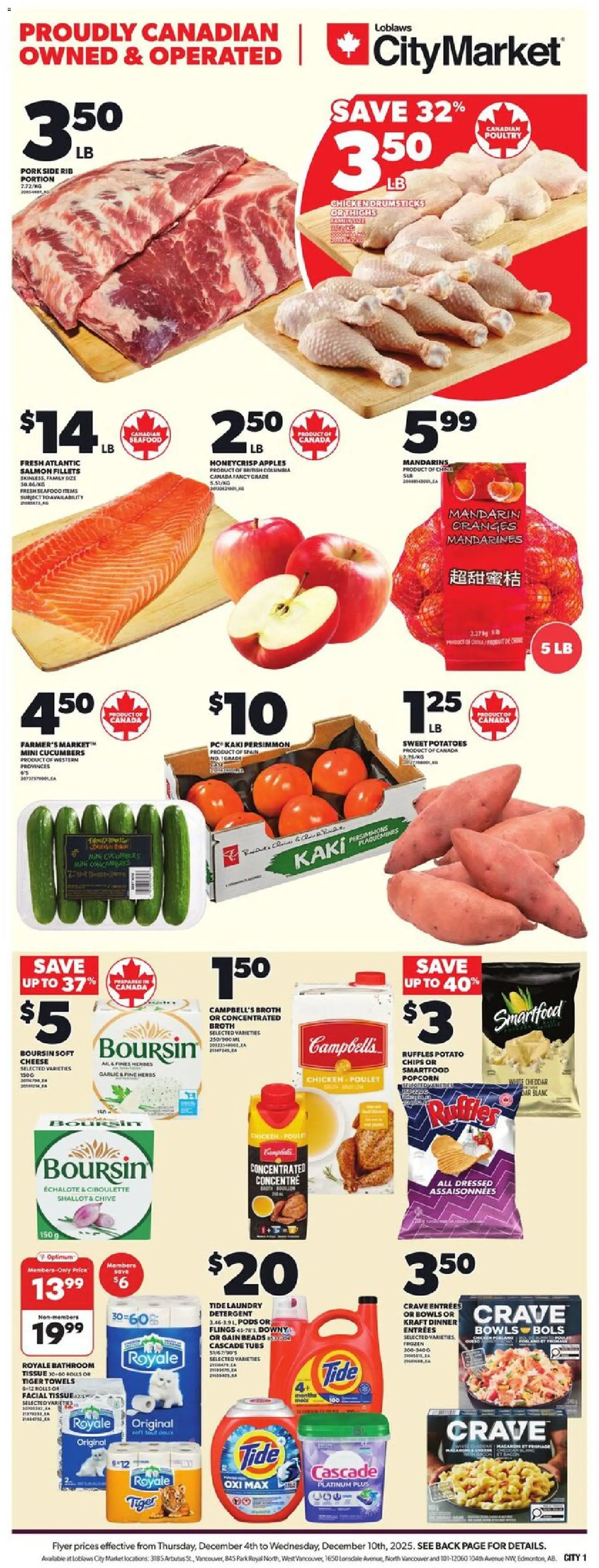 Loblaws flyer valid from 04.12.2025 | Page: 3 | Products: Chips, Potatoes, Detergent, Chicken