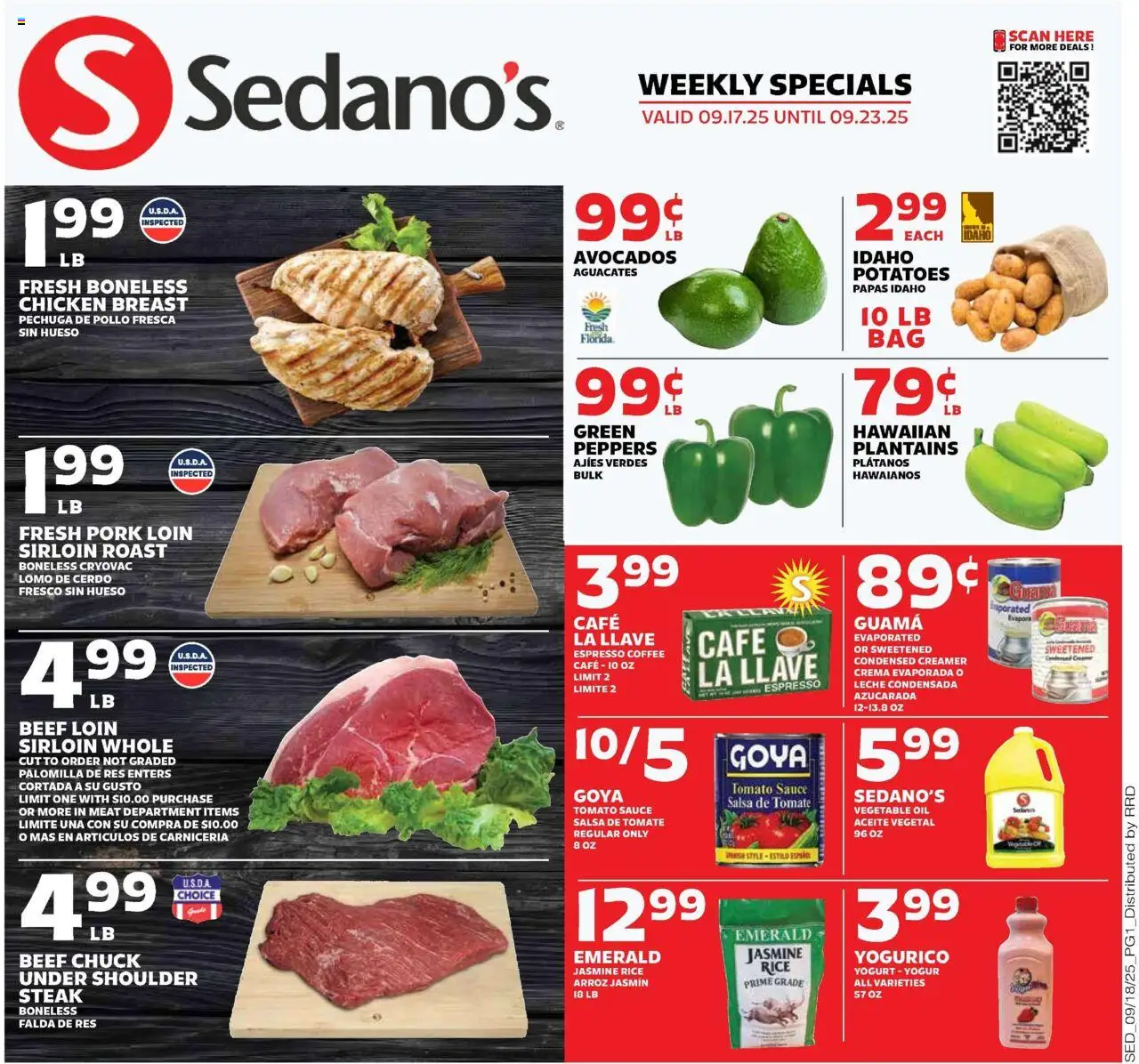 Sedano's Current Ad - FL - valid from 17.09.2025 | Page: 1 | Products: Yogurt, Oil, Beef, Sauce