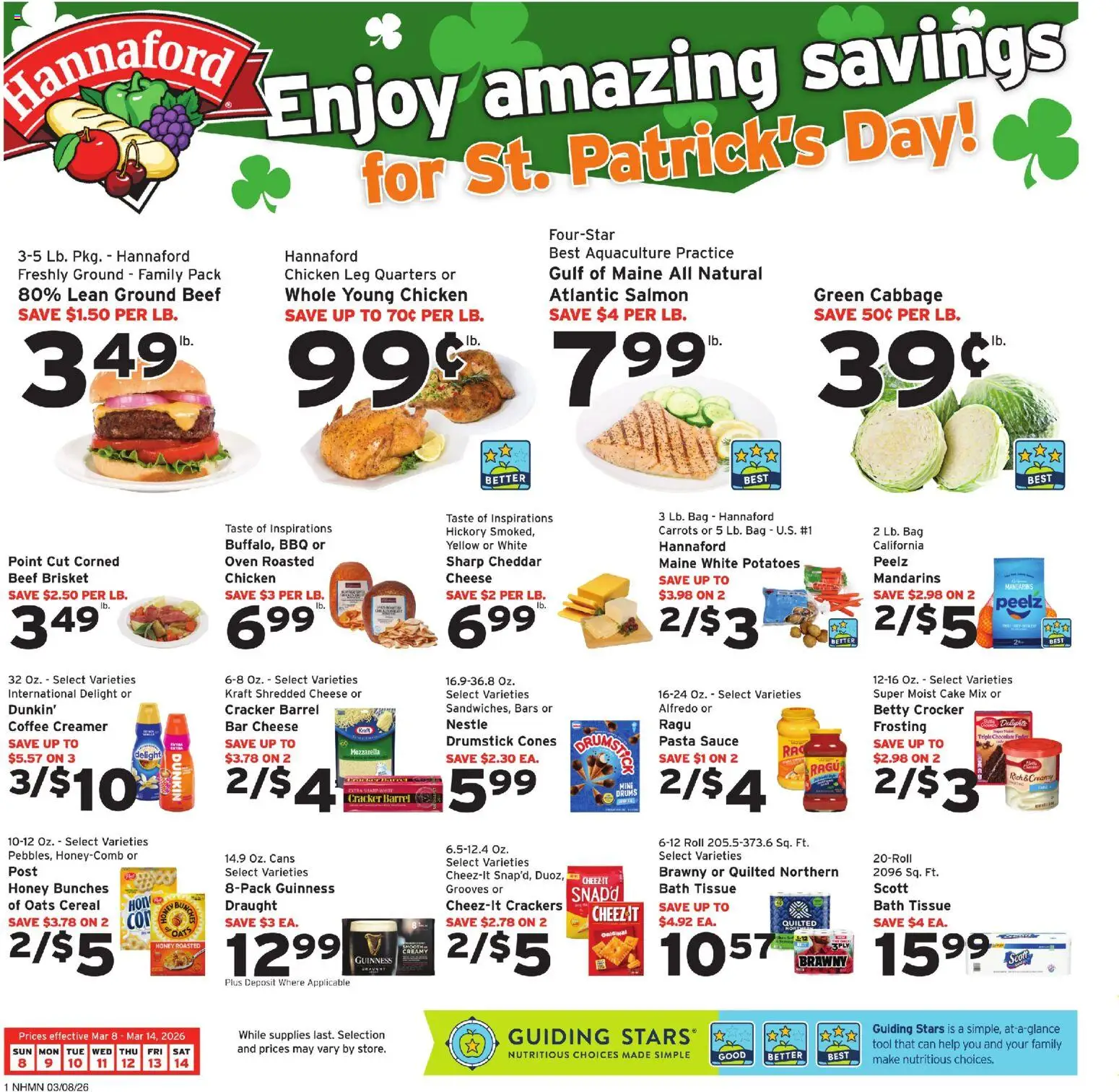 Hannaford Weekly Ad - valid from 08.03.2026 | Page: 1 | Products: Chocolate, Sauce, Cabbage, Bag