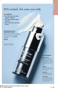 Preview of Anew Clinical Line Eraser with Retinol Eye Cream, Helps improve the look of fine lines, wrinkles, dark circles and puffiness for a more youthful, refreshed appearance. 15 ml from shop Avon valid from 06.11.2025 | Page: 85