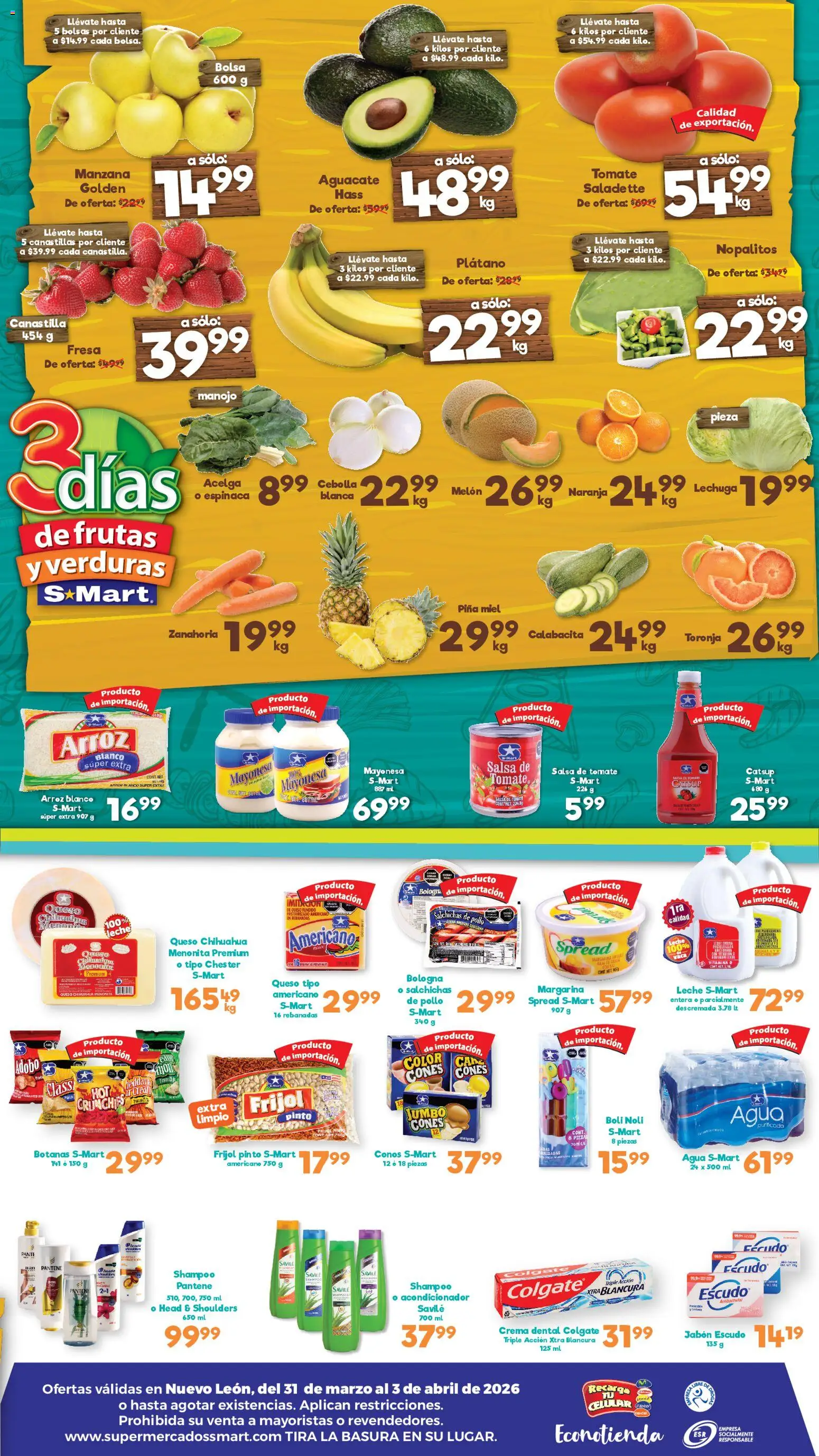 Nuevas ofertas de S-Mart válidas en toda la República Mexicana desde el 31.03.2026. ¡Encuentra las mejores ofertas en S-Mart folleto Monterrey! | Página: 2 | Productos: Bolsa, Catsup, Espinaca, Salsa de tomate