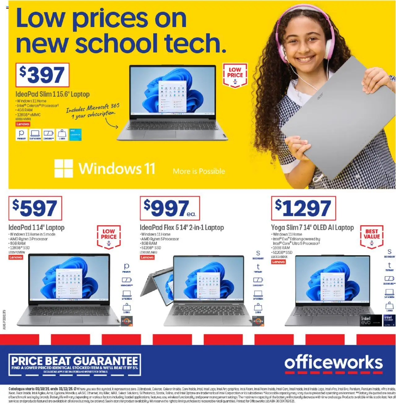 Officeworks catalogue - valid from 01.10.2025 | Page: 1 | Products: Battery, Laptop, Screen