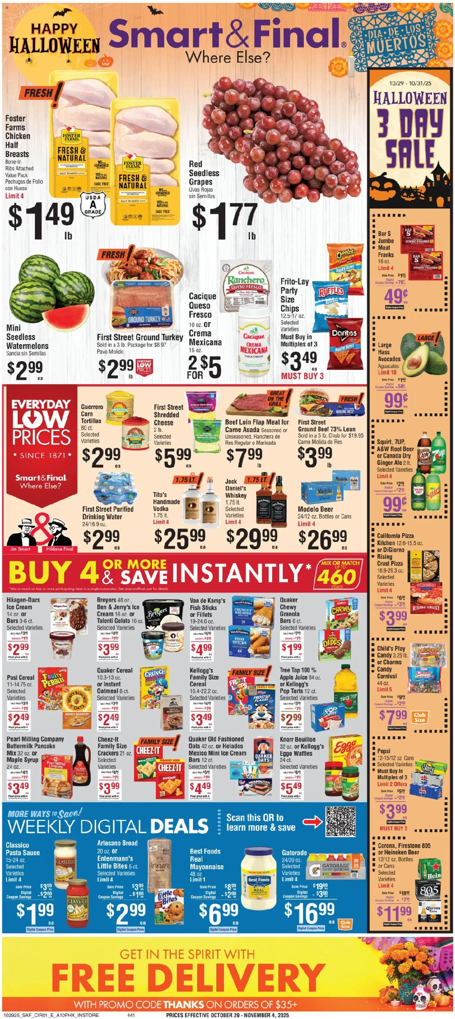 Smart & Final Weekly Ad - valid from 28.10.2025 | Page: 1 | Products: Corn, Pizza, Pasta, Sauce