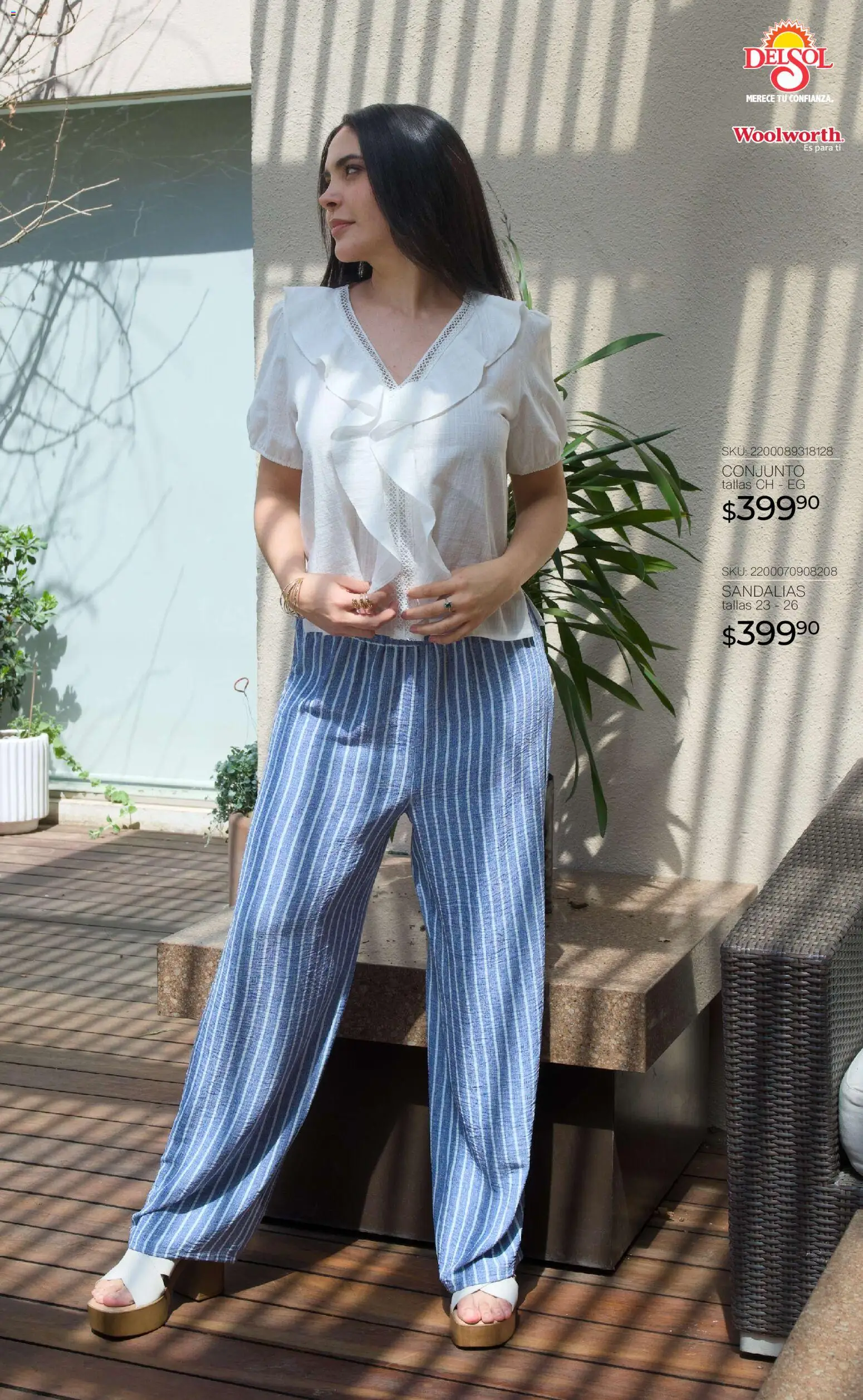 Nuevas ofertas de Del Sol y Woolworth válidas en toda la República Mexicana desde el 16.04.2026. ¡Encuentra las mejores ofertas en Del Sol y Woolworth katalog Moda para Mamá ! | Página: 9 | Productos: Conjunto, Sandalias
