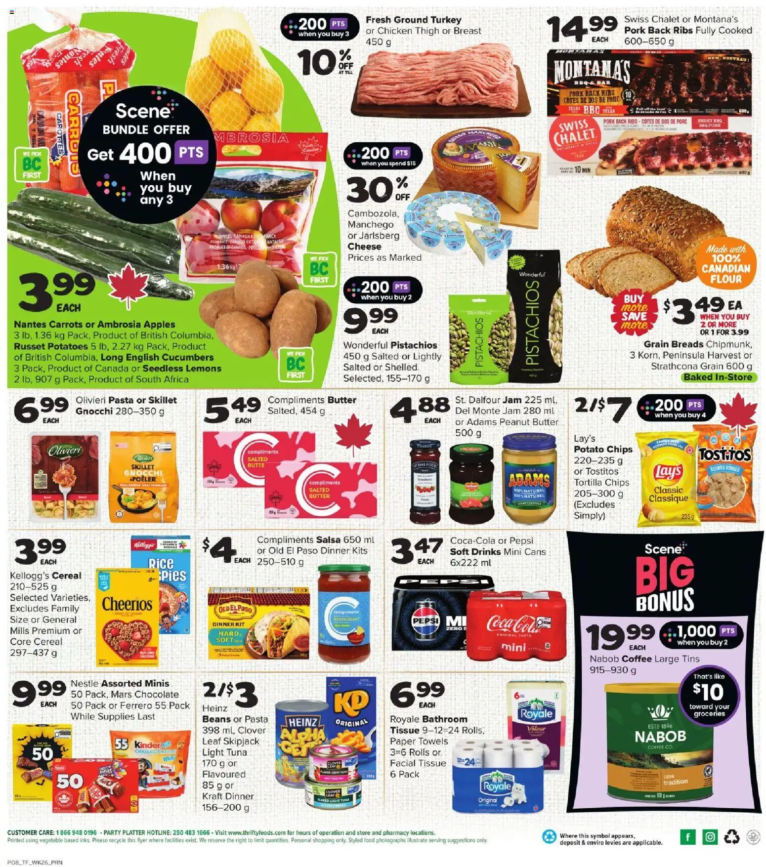 Thrifty Foods flyer valid from 23.10.2025 | Page: 2 | Products: Chips, Turkey, Butter, Coffee