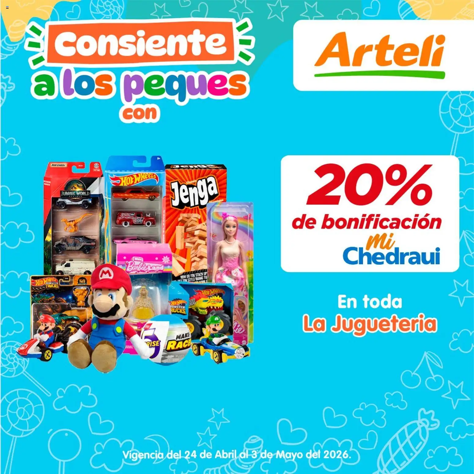Nuevas ofertas de Arteli válidas en toda la República Mexicana desde el 24.04.2026. ¡Encuentra las mejores ofertas en Arteli folleto Consiente a los peques con! | Página: 1