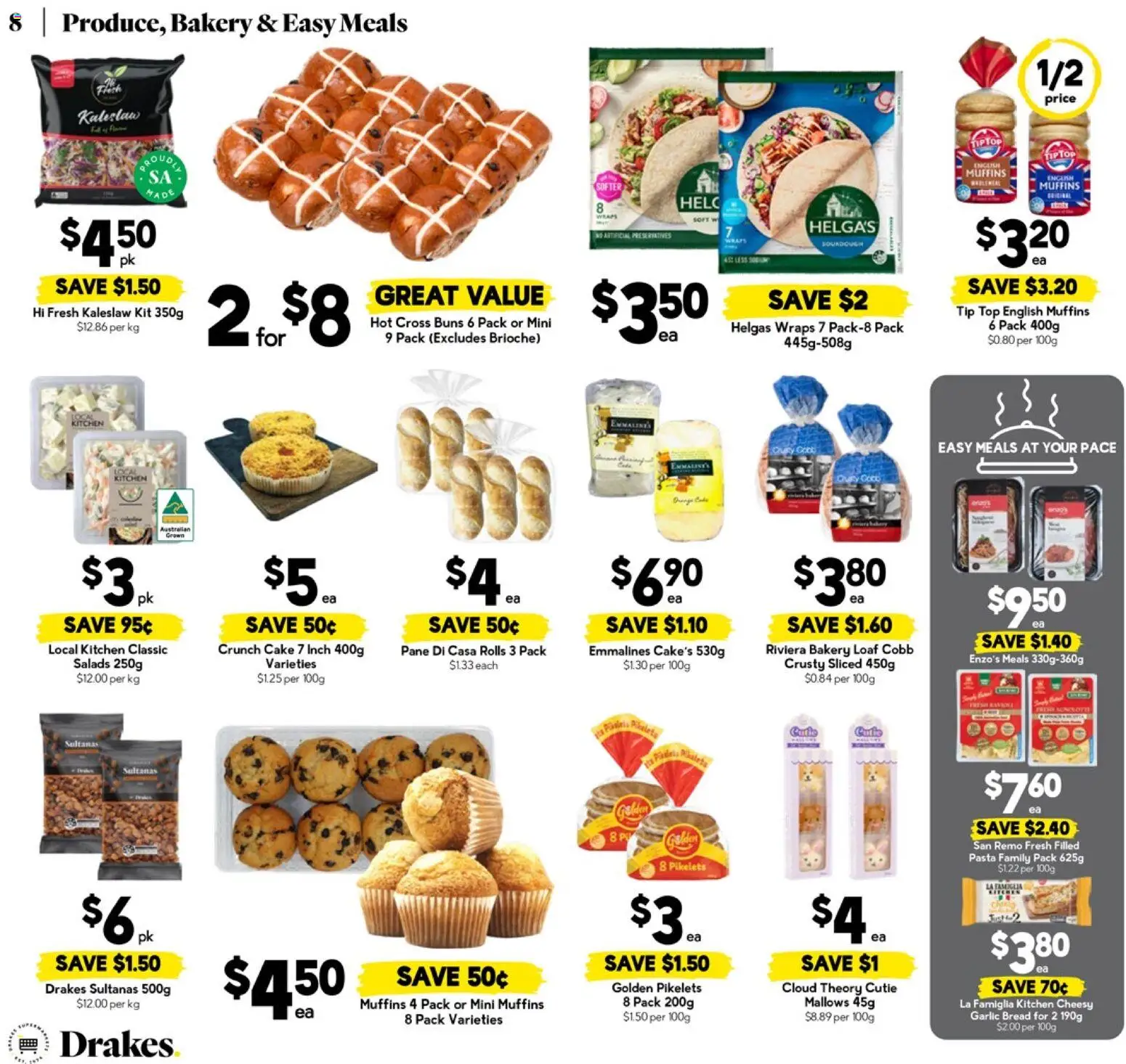 Drakes catalogue - valid from 18.03.2026 | Page: 8 | Products: Bread, Muffins, Garlic, Bakery