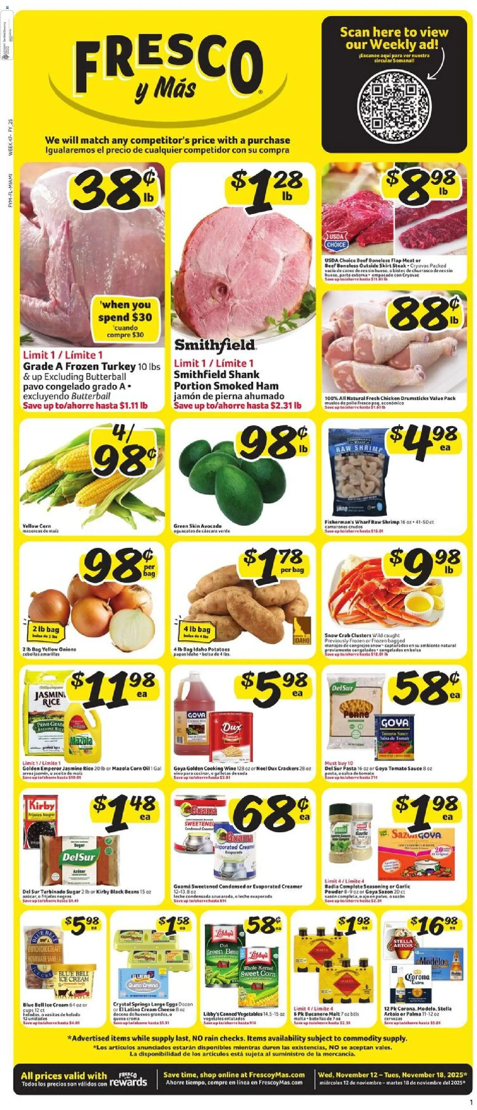 Fresco y Más Weekly Ad - valid from 12.11.2025 | Page: 1 | Products: Cheese, Eggs, Wine, Bag