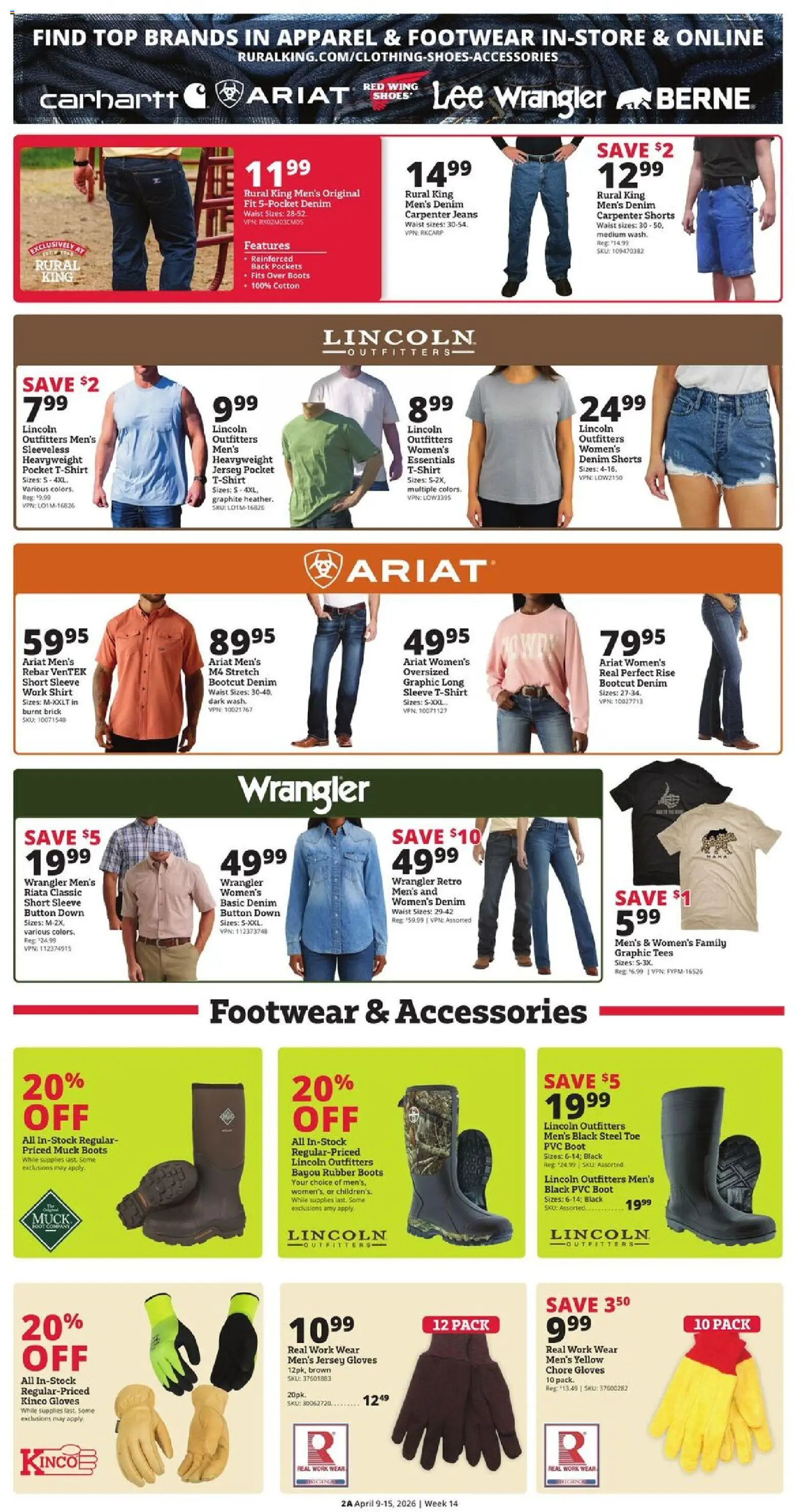 Rural King Weekly Ad - valid from 09.04.2026 | Page: 4 | Products: Shirt, Shorts, Boots, Jeans