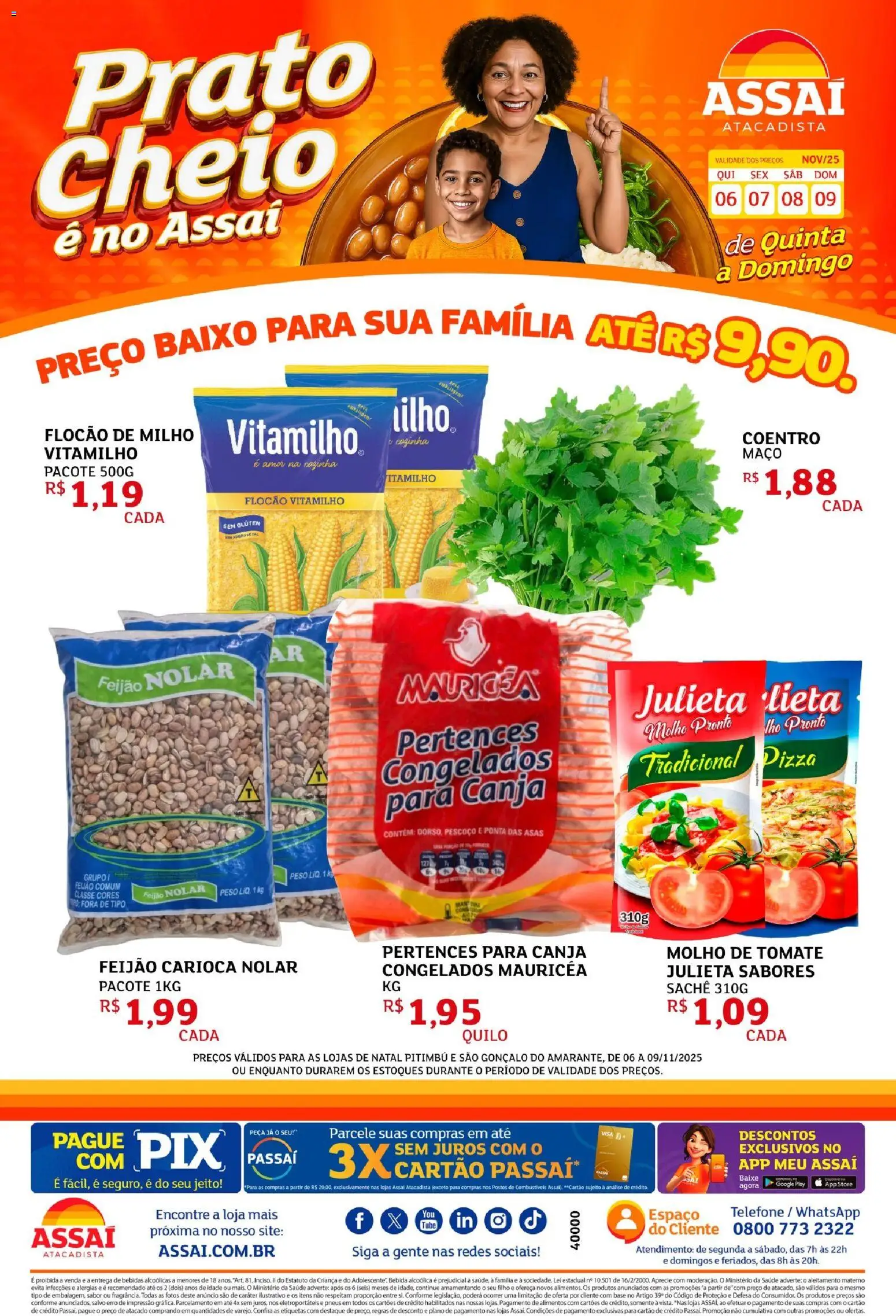 Assaí Atacadista Folheto - válido de 06.11.2025 | Página: 1 | Produtos: Feijão, Base, Baixo, Telefone
