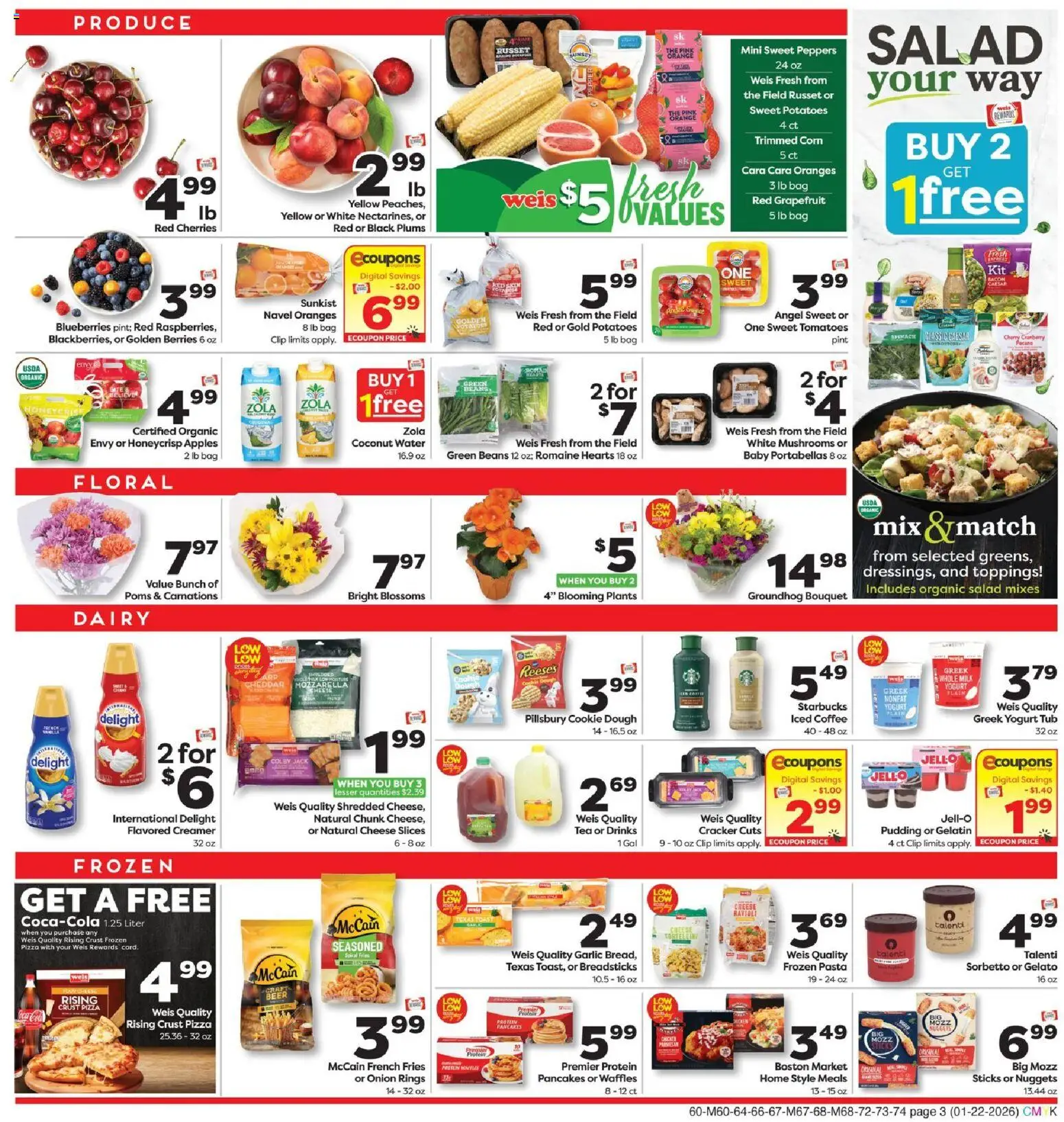 Weis Weekly Circular - VA - valid from 22.01.2026 | Page: 3 | Products: Berries, Oranges, Blueberries, Onion