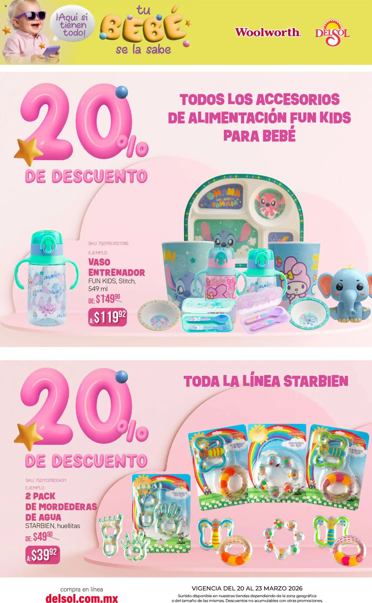 Nuevas ofertas de Del Sol y Woolworth válidas en toda la República Mexicana desde el 20.03.2026. ¡Encuentra las mejores ofertas en Del Sol y Woolworth catálogo Tu Bebé Se La Sabe ! | Página: 8 | Productos: Agua