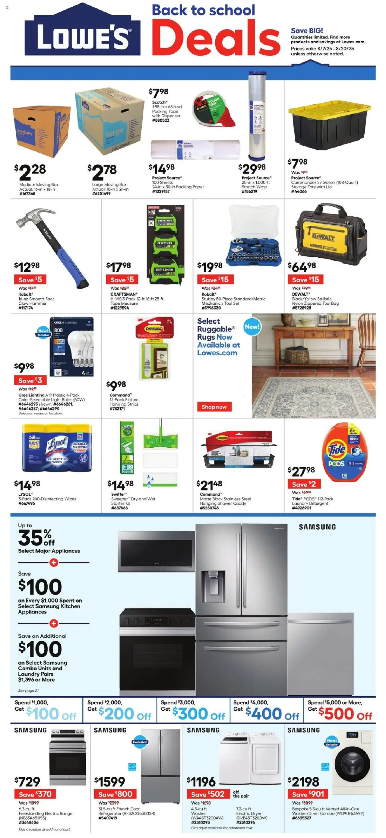 Lowe's Weekly Ad - valid from 07.08.2025 | Page: 1 | Products: Box, Tape Measure, Washer, Bag