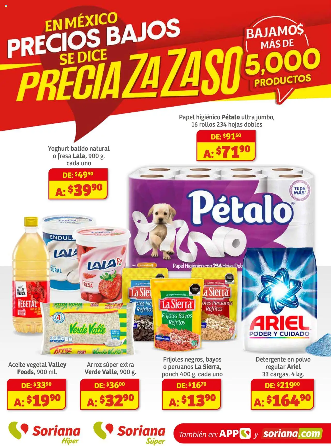 Nuevas ofertas de Soriana válidas en toda la República Mexicana desde el 25.09.2025. ¡Encuentra las mejores ofertas en Soriana - Preciazazaso Súper: Valle de México! | Página: 1 | Productos: Detergente, Arroz, Té, Polvo