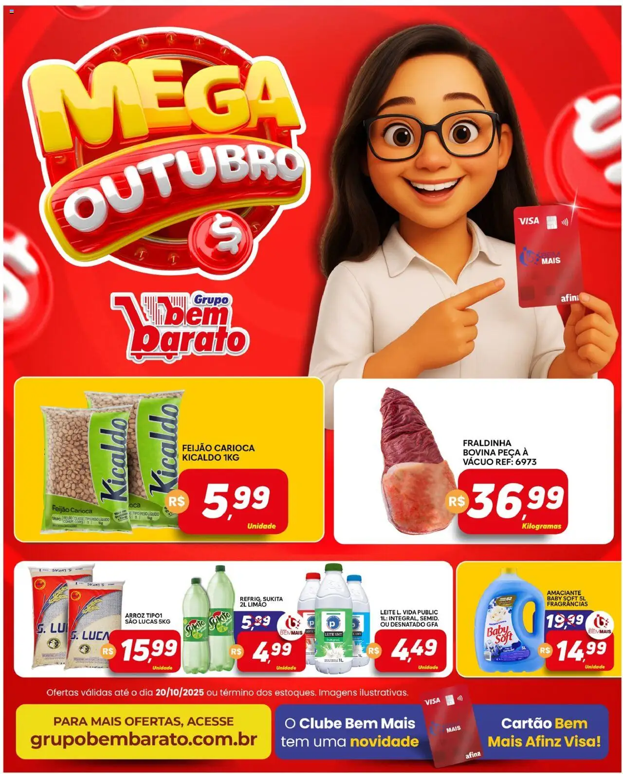 Supermercado Bem Barato Folheto - válido de 14.10.2025 | Página: 1 | Produtos: Feijão, Fraldinha, Leite, Amaciante