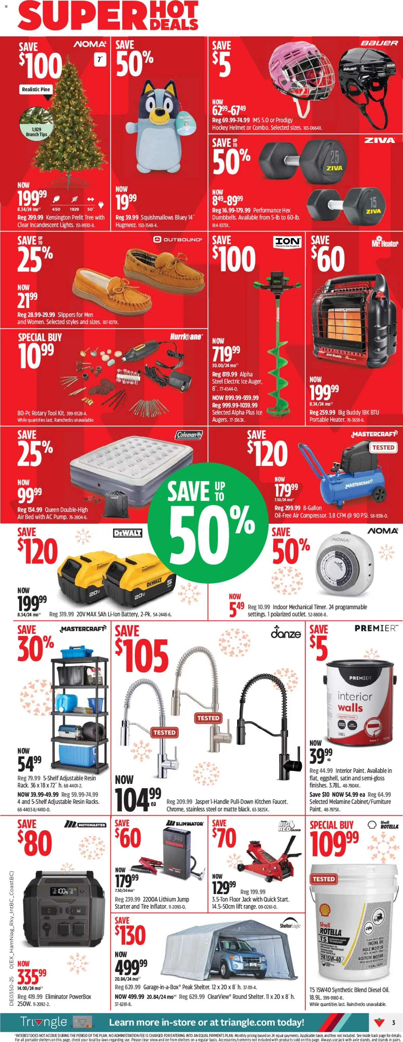 Canadian Tire flyer valid from 04.12.2025 | Page: 5 | Products: Slippers, Bed, Oil