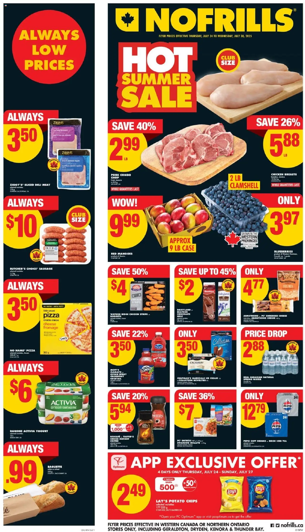 No Frills flyer valid from 24.07.2025 | Page: 1 | Products: Turkey, Case, Chocolate, Chicken