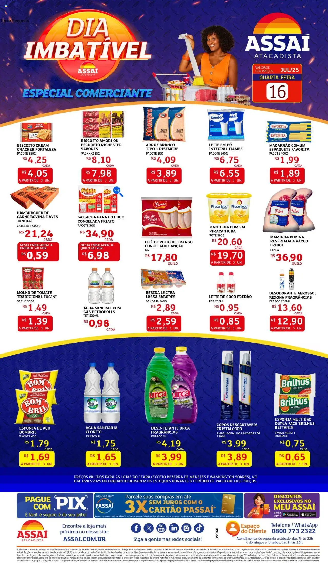 Assaí Atacadista Folheto - válido de 16.07.2025 | Página: 1 | Produtos: Coco, Espaguete, Hambúrguer, Telefone