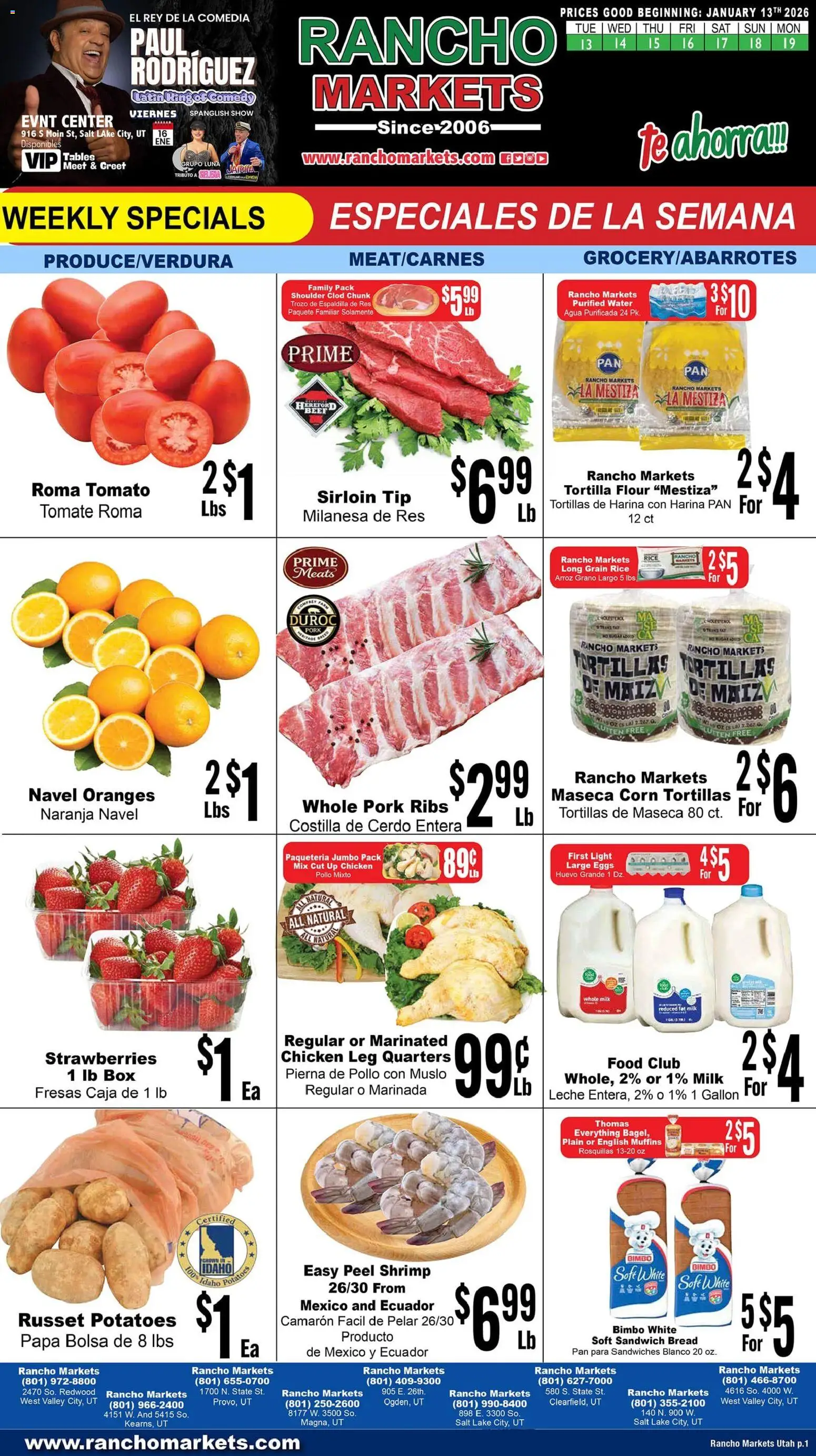 Rancho Markets Weekly Ad - valid from 13.01.2026 | Page: 1 | Products: Box, Ring, Eggs, Pork