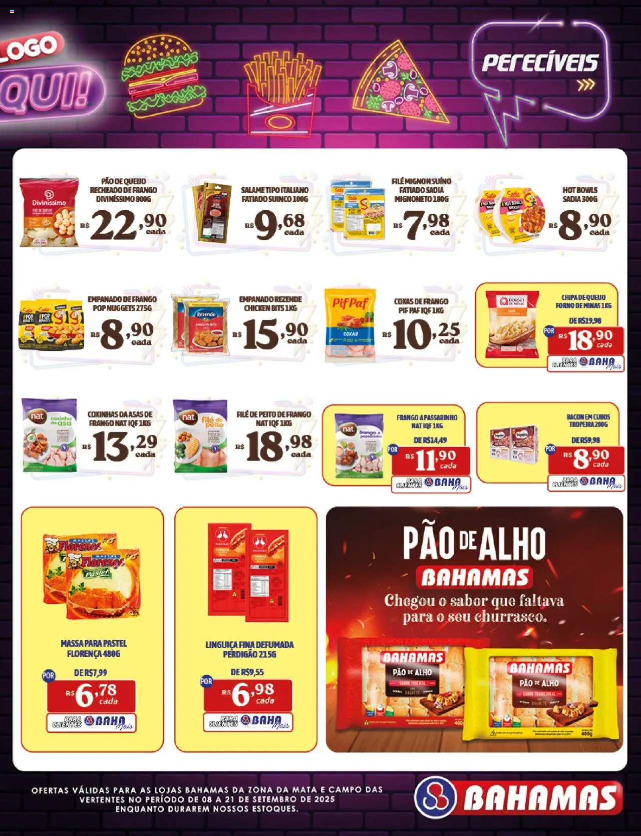 Bahamas Supermercados Folheto - válido de 08.09.2025 | Página: 7 | Produtos: Pao de alho, Linguiça, Pão, Massa