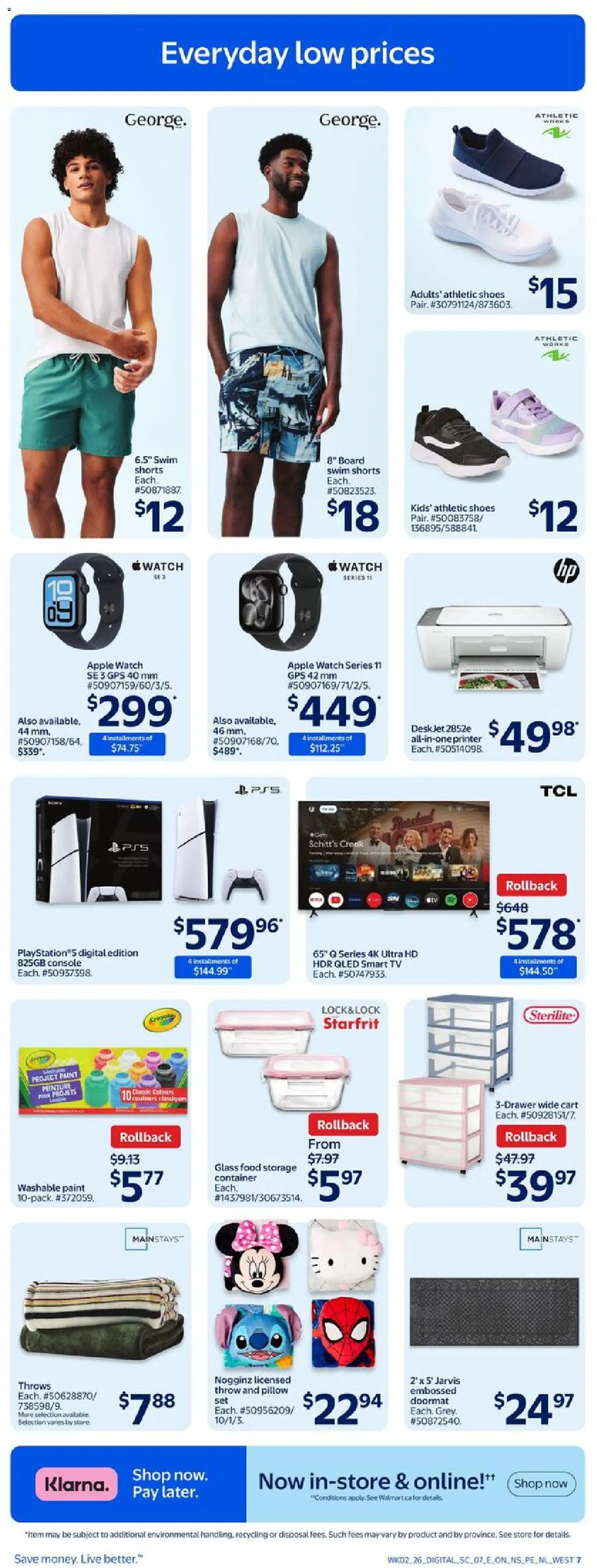 Walmart flyer valid from 05.02.2026 | Page: 12 | Products: Printer, Tv, Pillow, Shorts