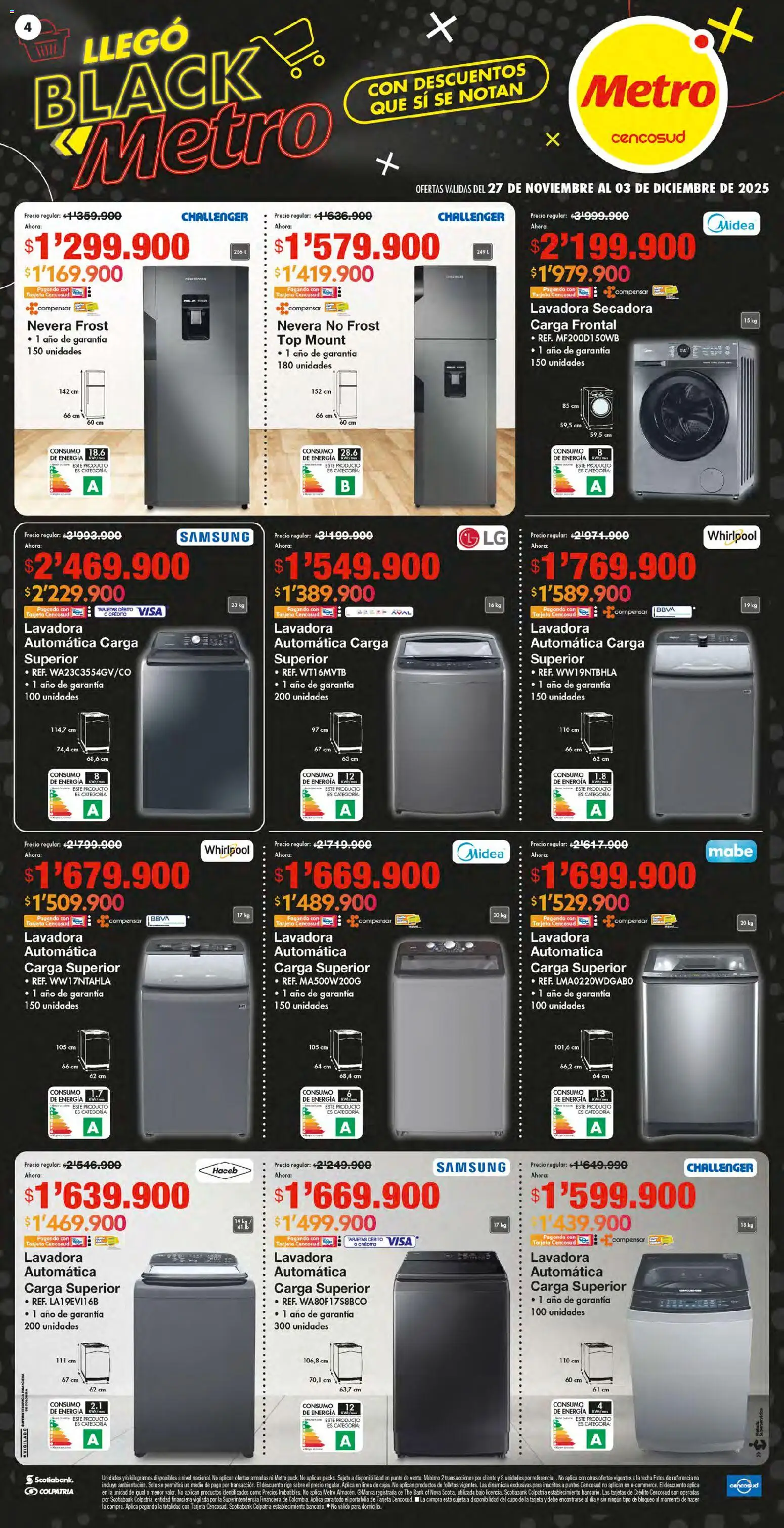 Metro revista - valida desde el 27.11.2025 | Página: 4 | Productos: Lavadora, Secadora, Top, Nevera