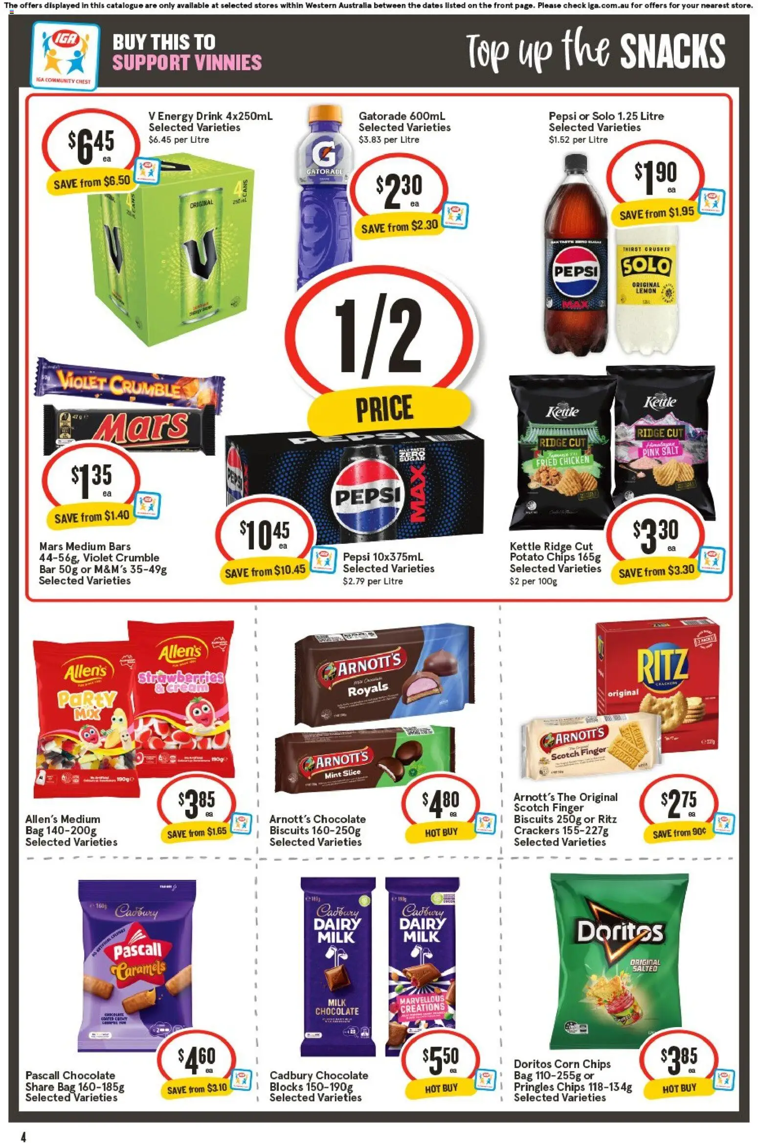 IGA catalogue - valid from 10.12.2025 | Page: 4 | Products: Energy drink, Strawberries, Chips, Salt