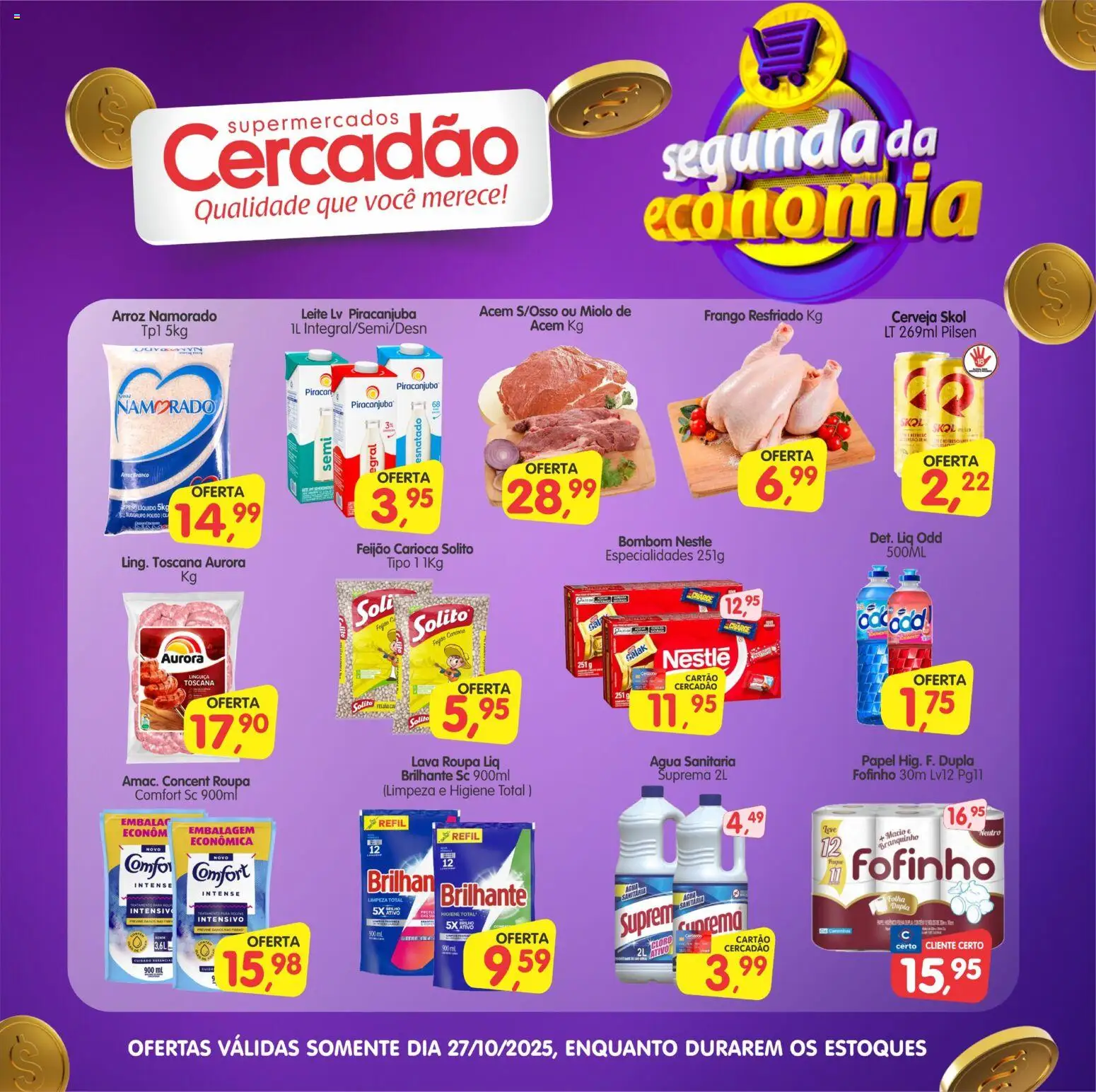 Cercadão Folheto - válido de 27.10.2025 | Página: 1 | Produtos: Leite, Cerveja, Frango, Água sanitária
