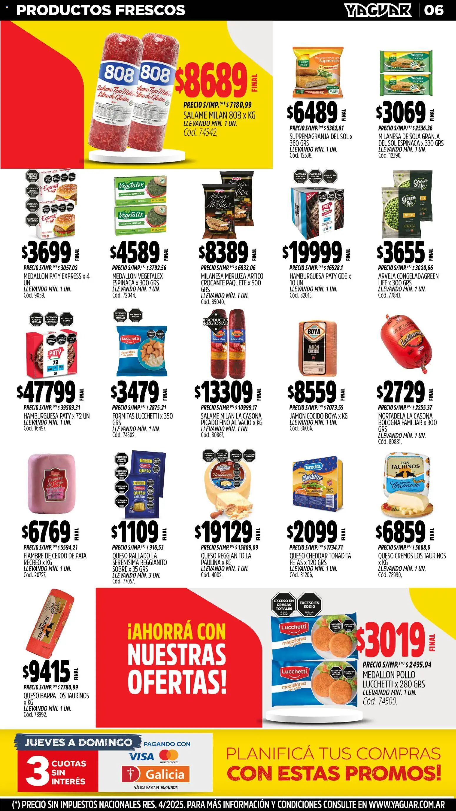 Yaguar - Jujuy │ válido desde el 27.10.2025 | Página: 6 | Productos: Milanesa, Arvejas, Salame, Espinaca