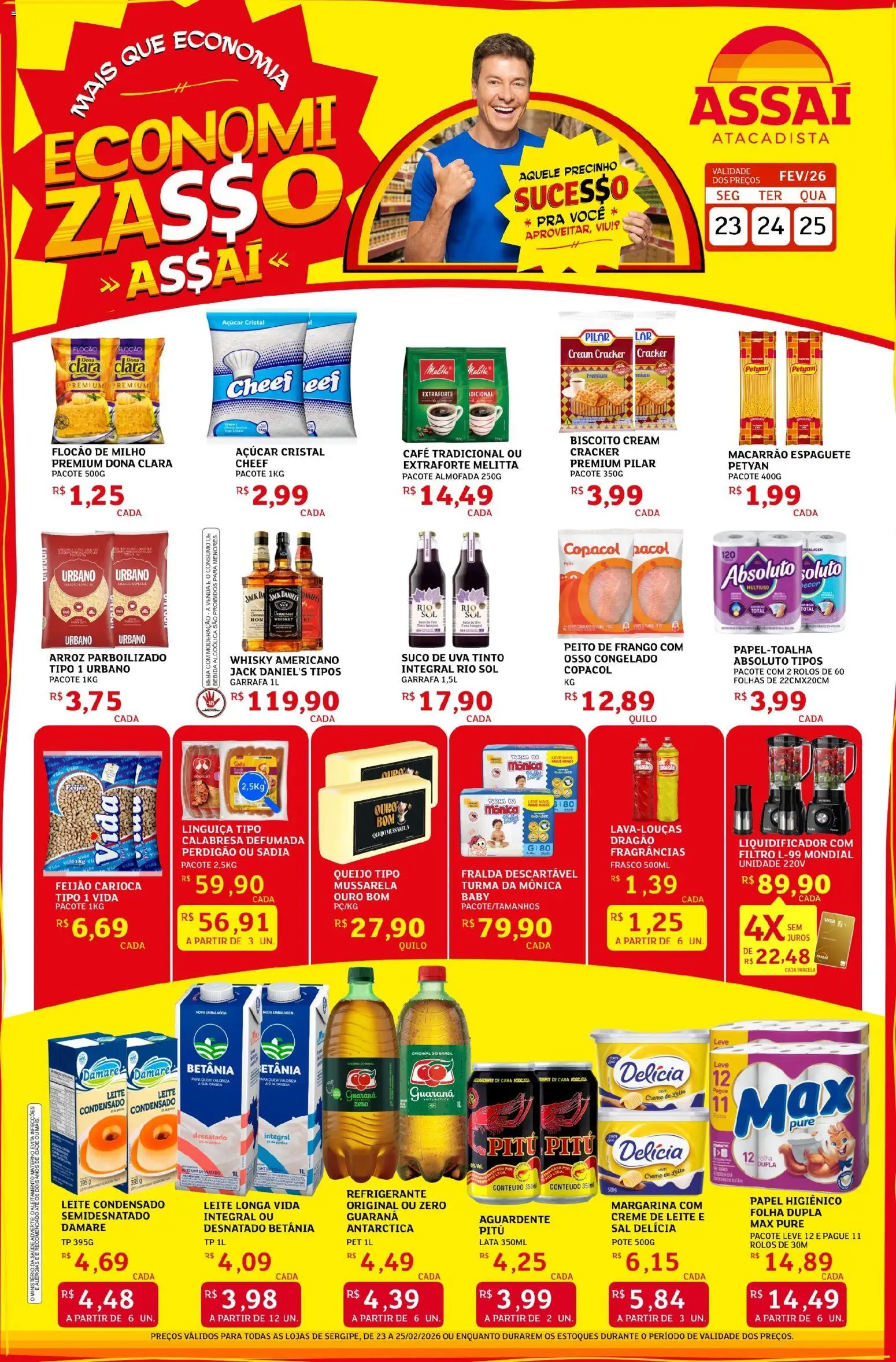Assaí Atacadista Folheto - válido de 23.02.2026 | Página: 1 | Produtos: Espaguete, Feijão, Sal, Cream cracker