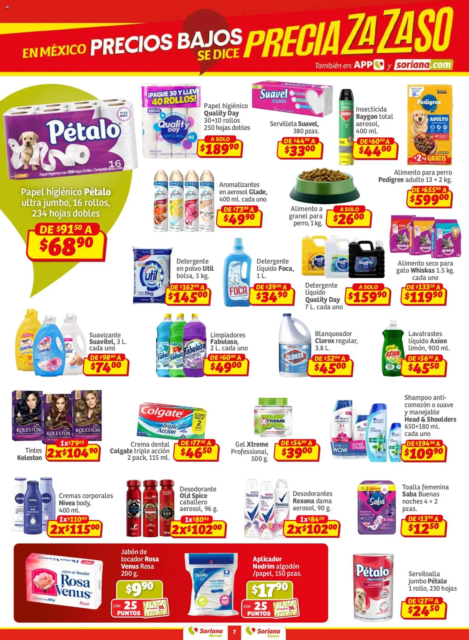 Nuevas ofertas de Soriana válidas en toda la República Mexicana desde el 02.01.2026. ¡Encuentra las mejores ofertas en Soriana - Pesito Valedor Mercado: Camp, Chia, Oax, Q. Roo, Tab, Yuc! | Página: 7 | Productos: Crema, Suavizante, Insecticida, Polvo