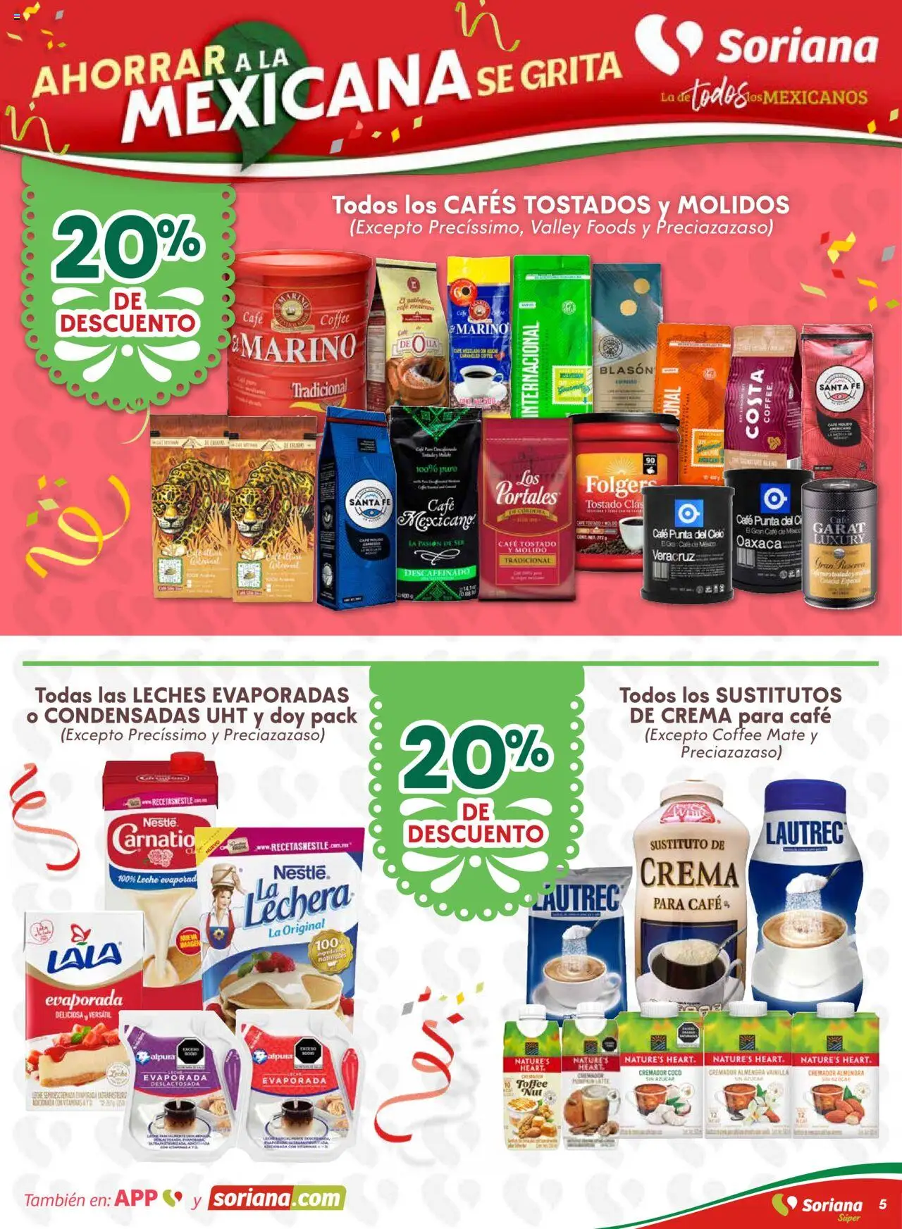 Nuevas ofertas de Soriana válidas en toda la República Mexicana desde el 10.09.2025. ¡Encuentra las mejores ofertas en Soriana - Ahorrar a la mexicana se grita Soriana Súper Nacional! | Página: 5 | Productos: Azúcar, Café, Almendra, Mate