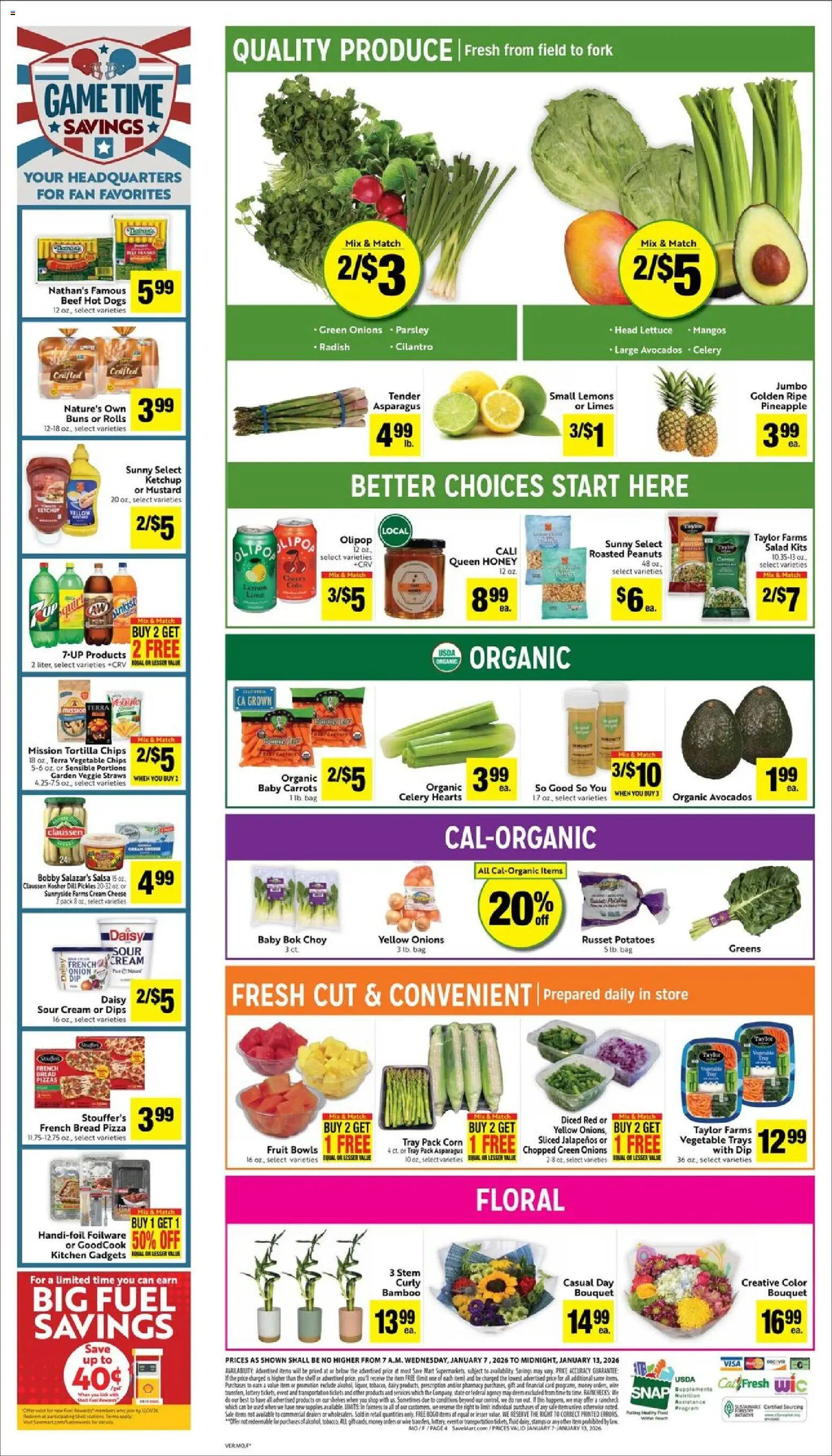 Save Mart Weekly - CA - valid from 07.01.2026 | Page: 4 | Products: Lettuce, Chips, Greens, Game