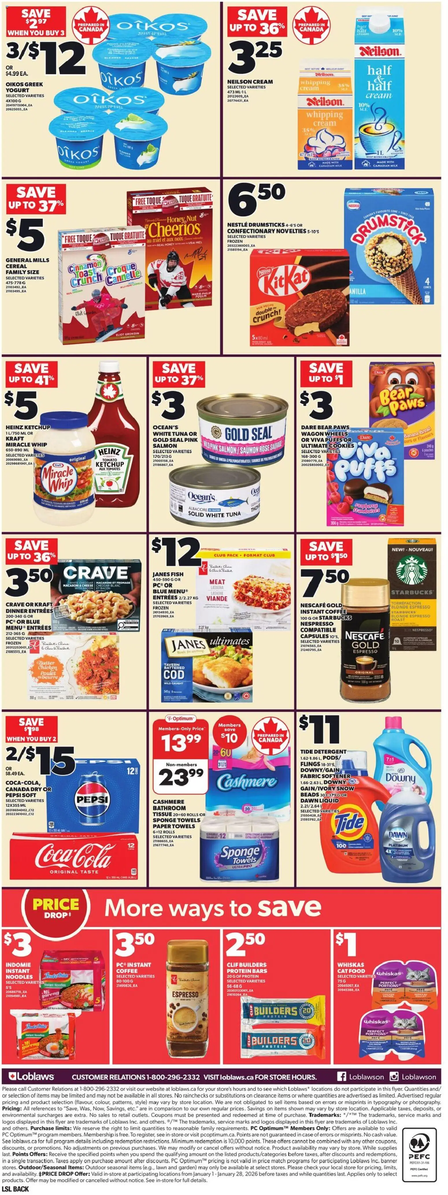 Loblaws flyer valid from 08.01.2026 | Page: 4 | Products: Noodles, Milk, Yogurt, Chicken